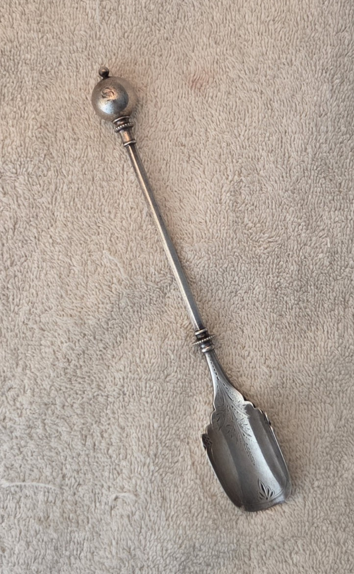 BALL END sterling silver CHEESE SCOOP by George Sharp “S” monogram 8 3/8″