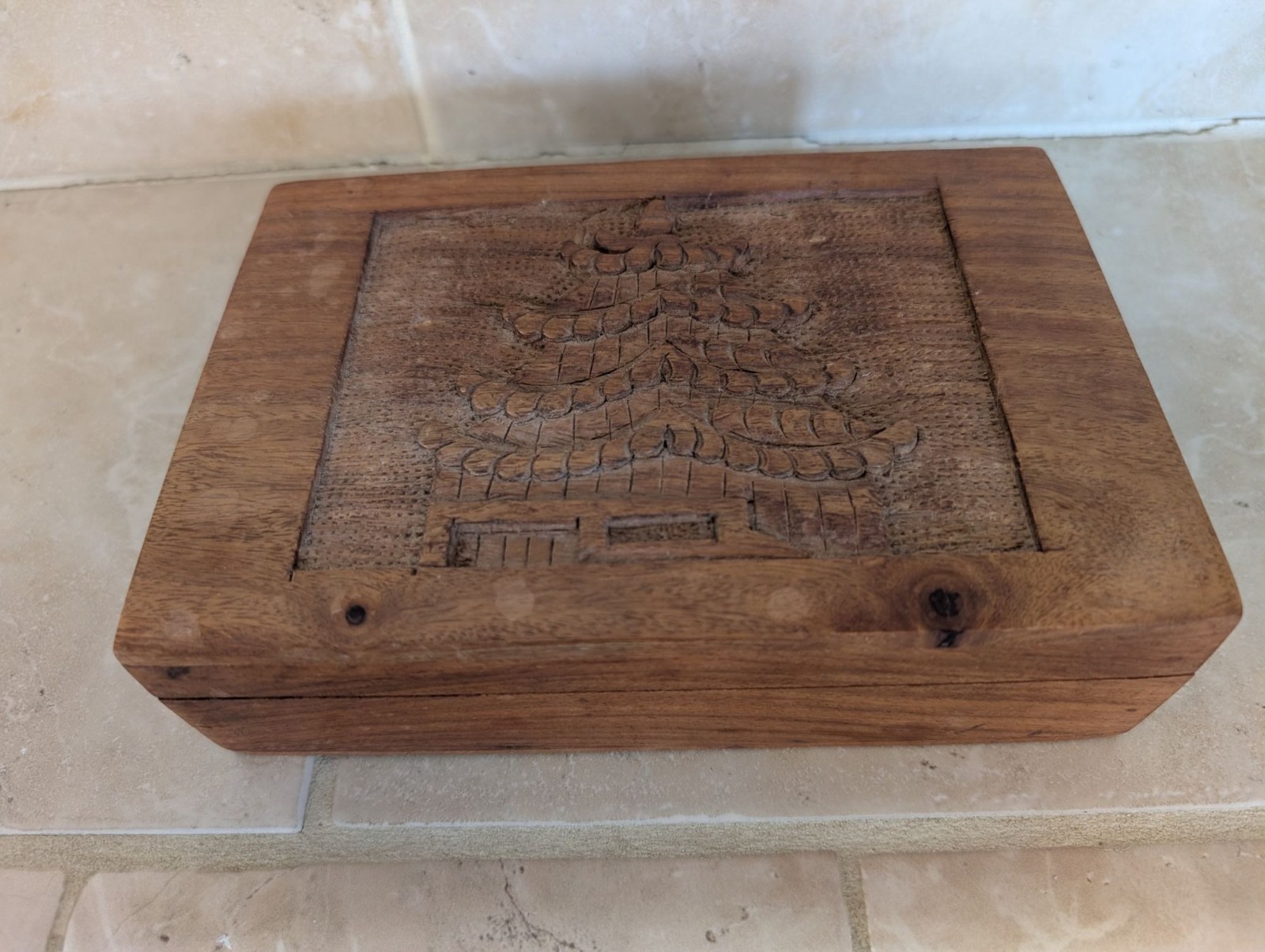 Vintage Hand Carved Spice Box/Tea Chest Four Compartments India Cultural