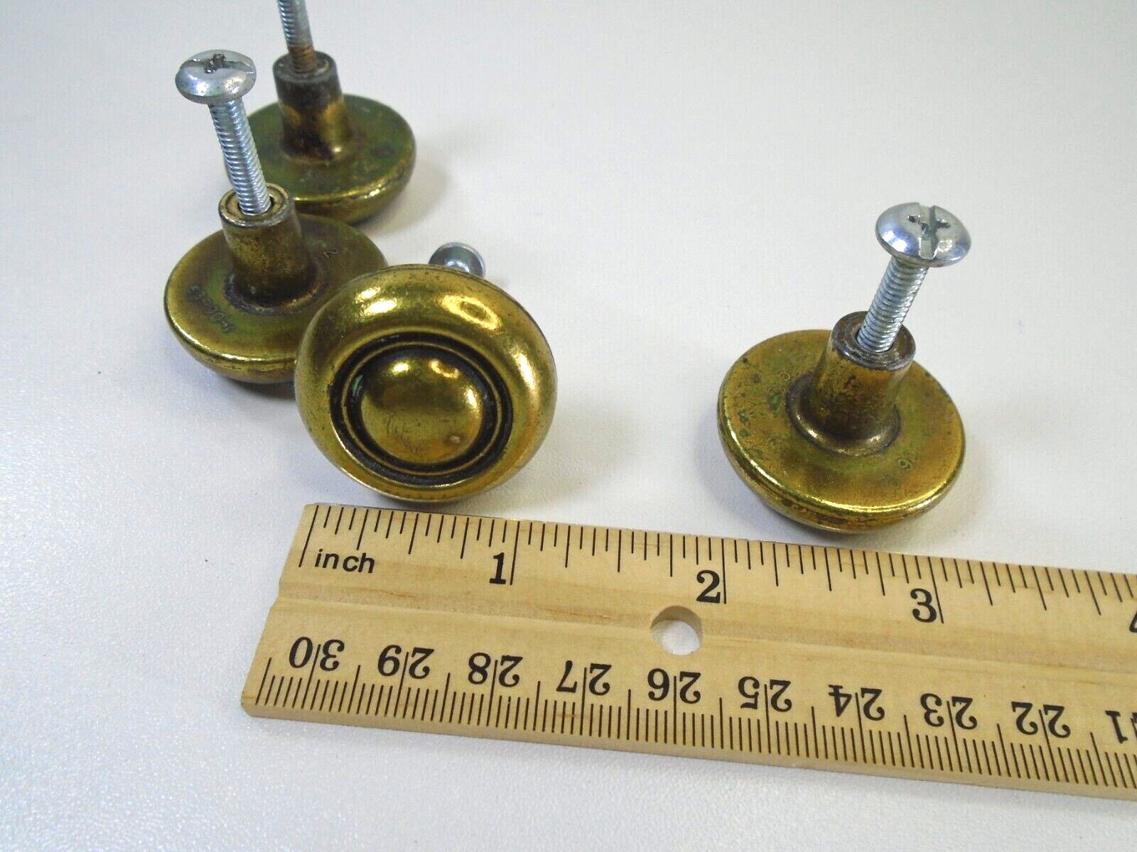 Vtg Brass Bullseye Knobs Set 4pc 1-1/4″ Round Dresser Drawer Cabinet Knobs