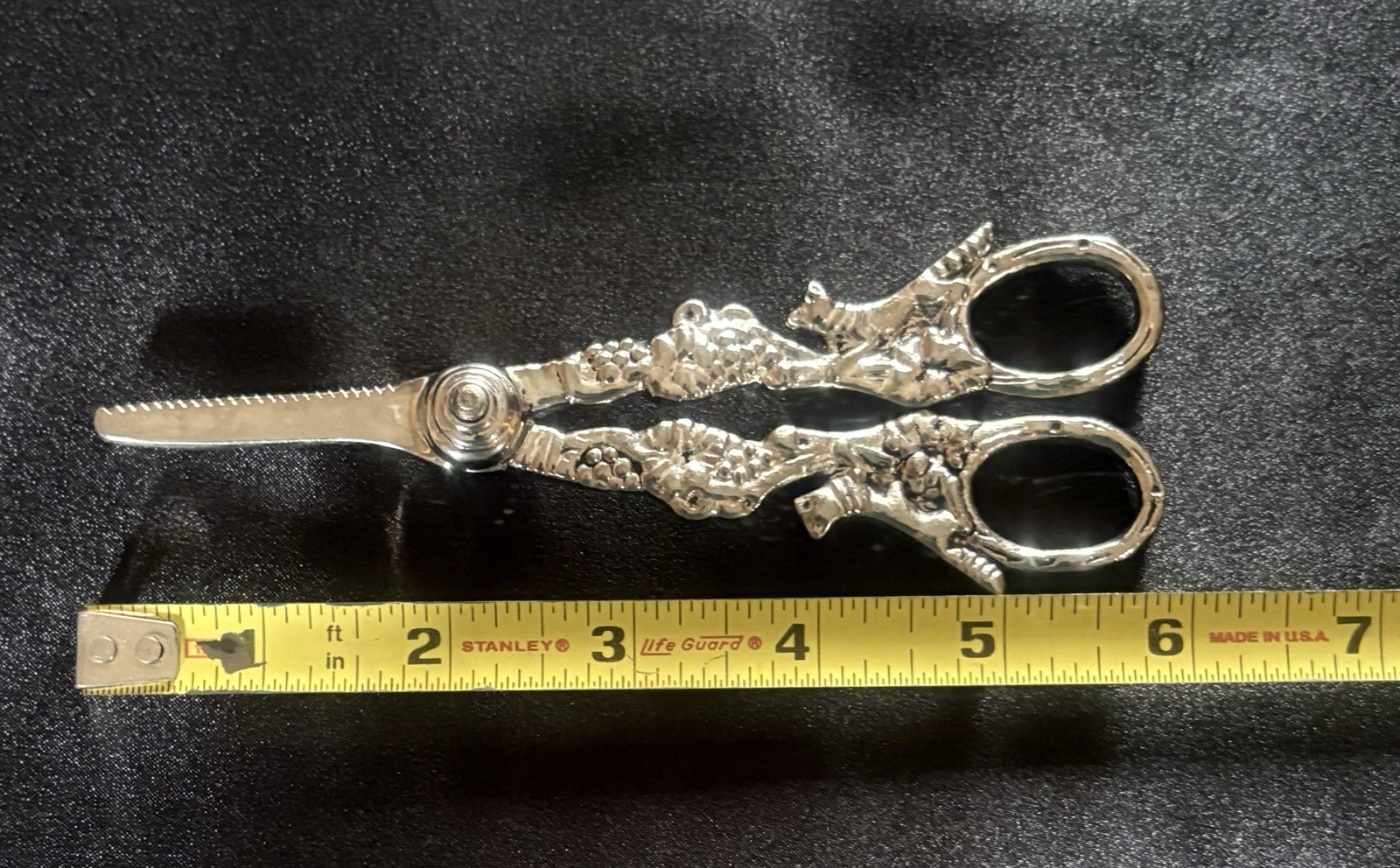 Vintage Silver Plated Grape Shears With Ornate Handles Vine And Fox Motif