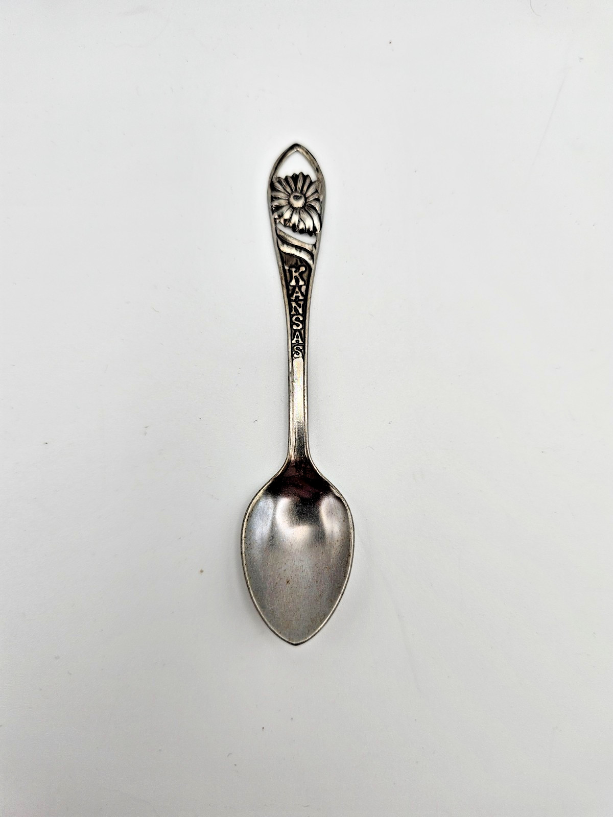 Vintage Kansas Souvenir Spoon Floral Handle Japan Silver Tone Collectible
