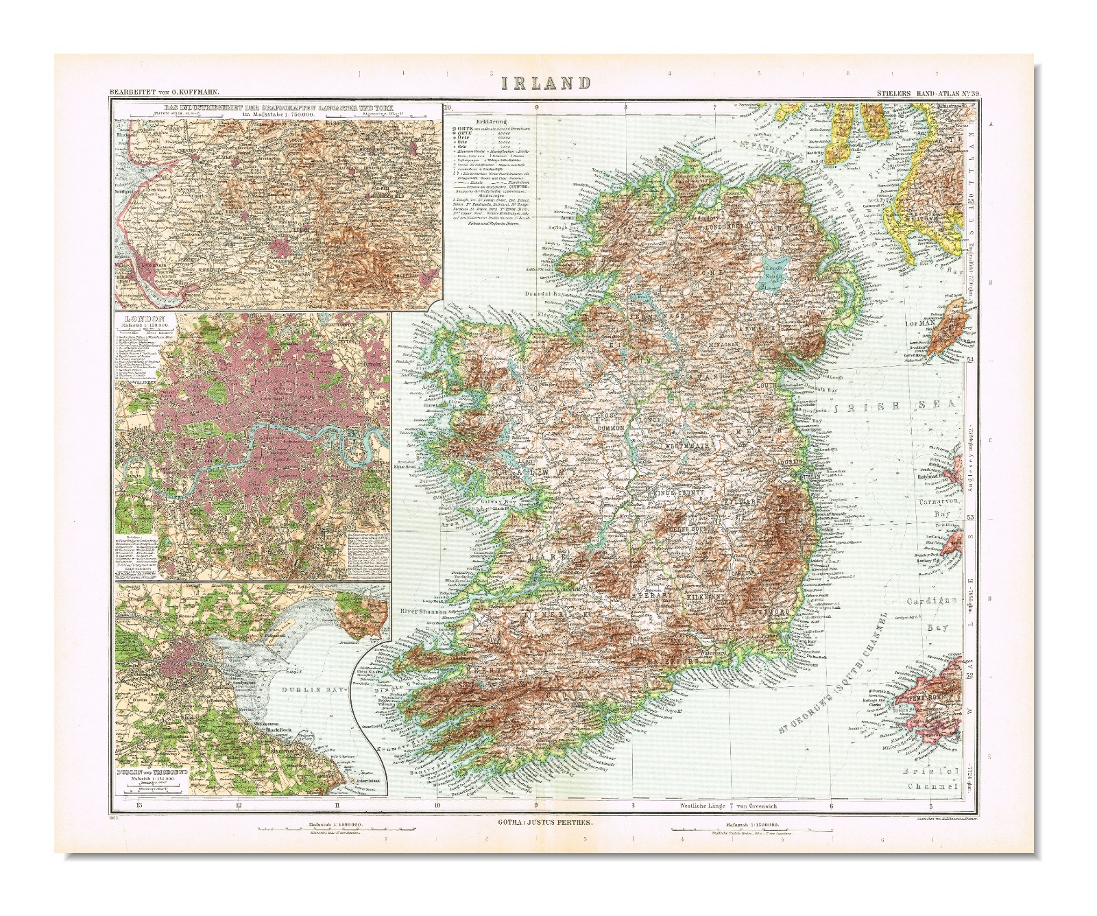 IRELAND IRLAND 1905 Original LARGE Map United Kingdom Éire Airlann
