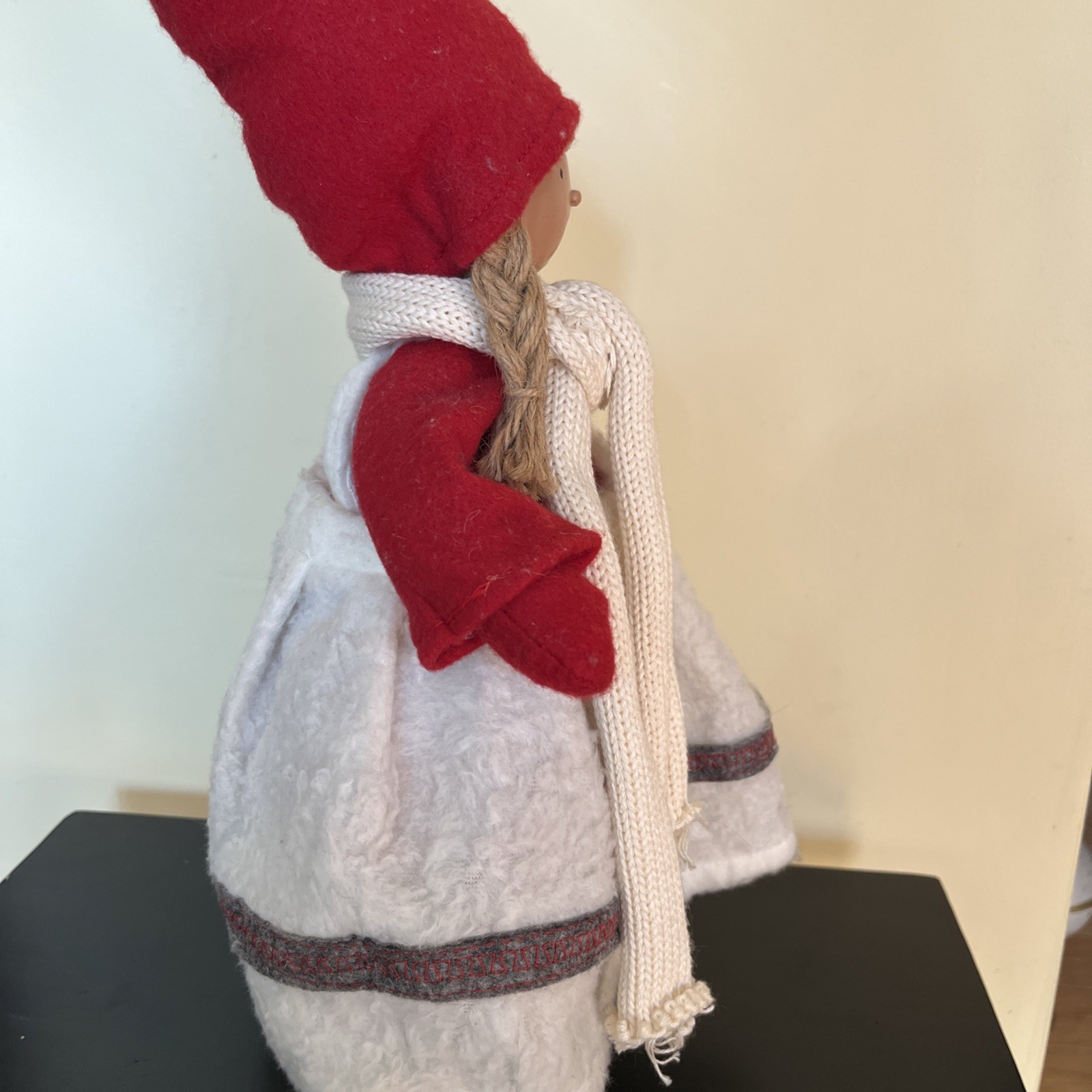 Vintage Handmade Dutch Girl Doll White fleece skirt Scarf Braids Clogs 22″ READ