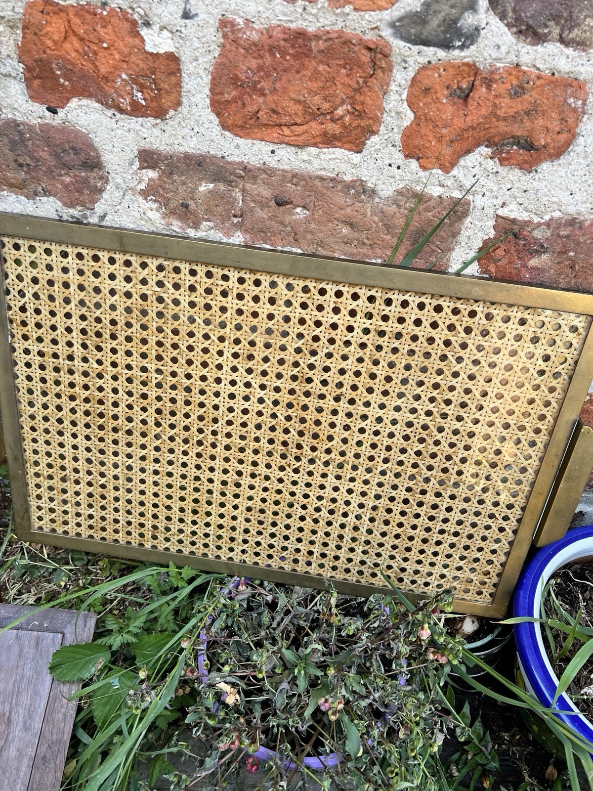 Vintage Mid Century Brass Lucite Rattan serving tray Montagnani Italy 1970s Old