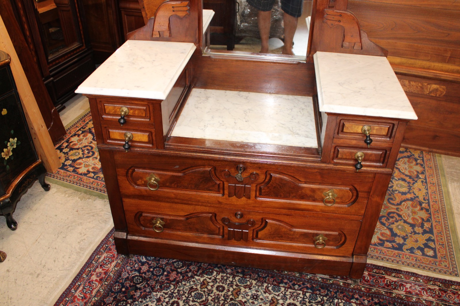 American Antique Eastlake Victorian Mahogany Dresser / Vanity