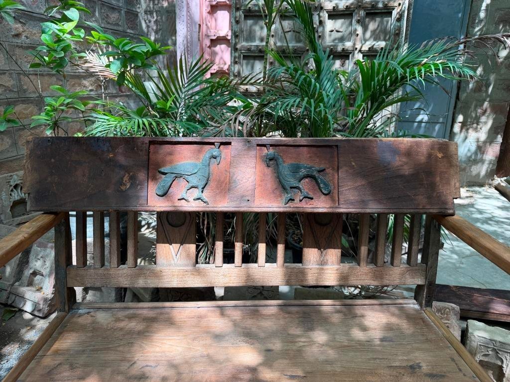 Very Rare Ancient 18th C Old Wooden Hand Carved Peacock Figured Wall Panel