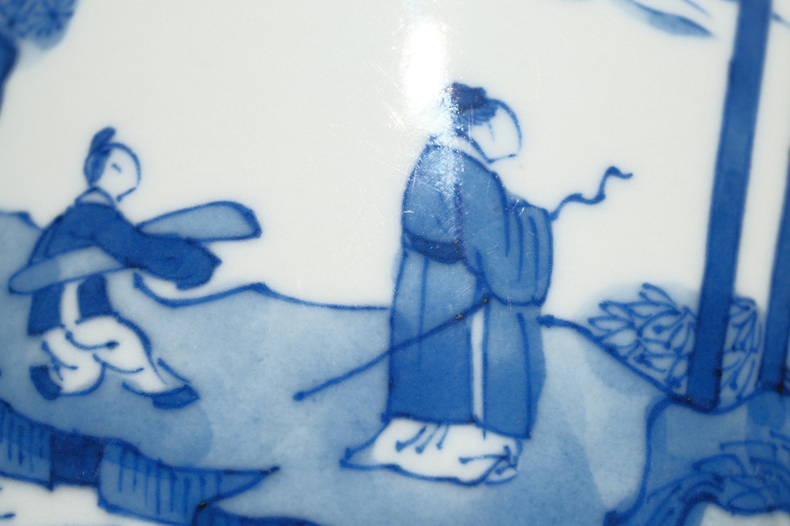 C0102. Blue & White Vase with Landscape & Scholar, Kangxi Mark