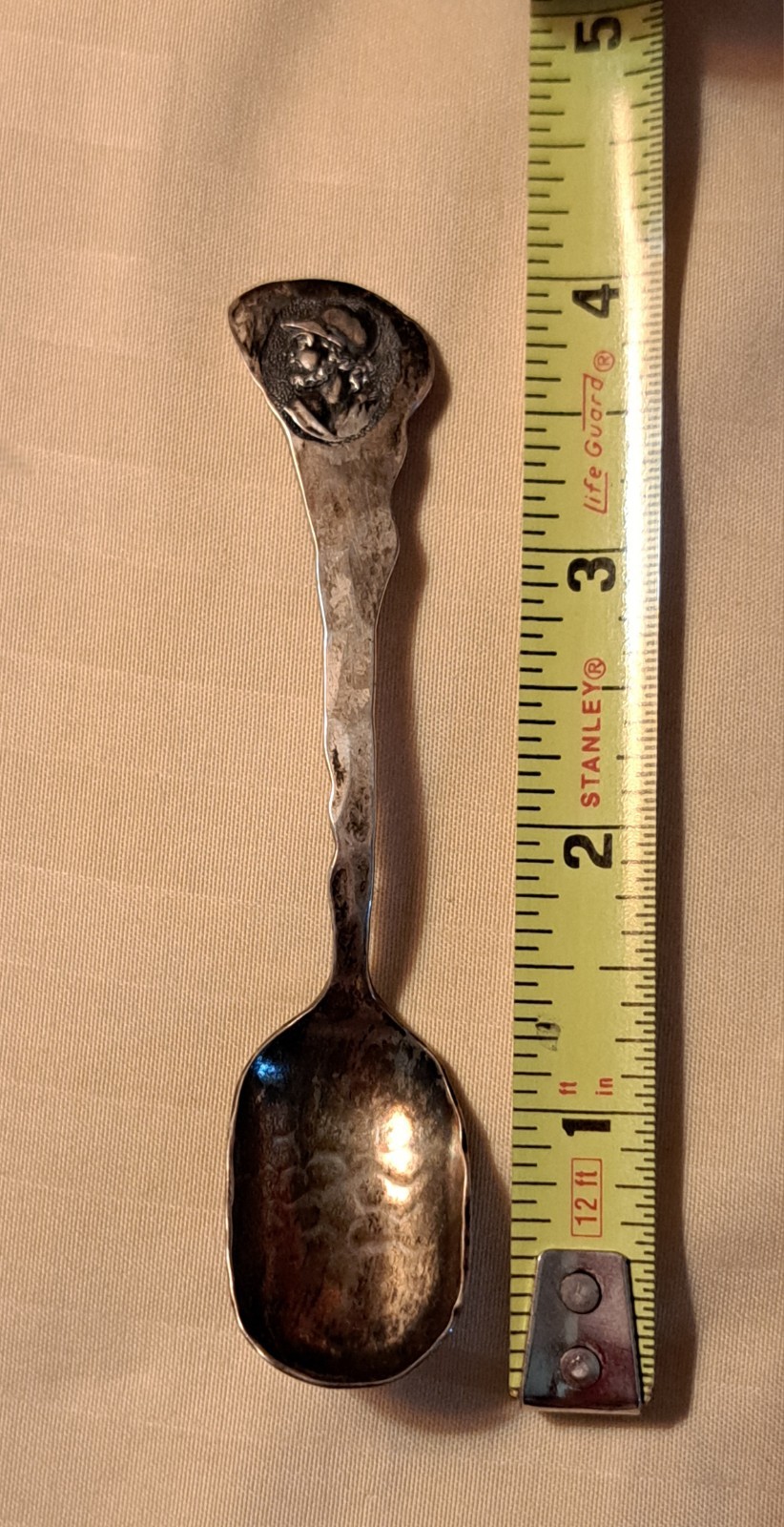 Etruscan Medallion by Shiebler Hammered Sterling Demitasse Spoon Man’s Head