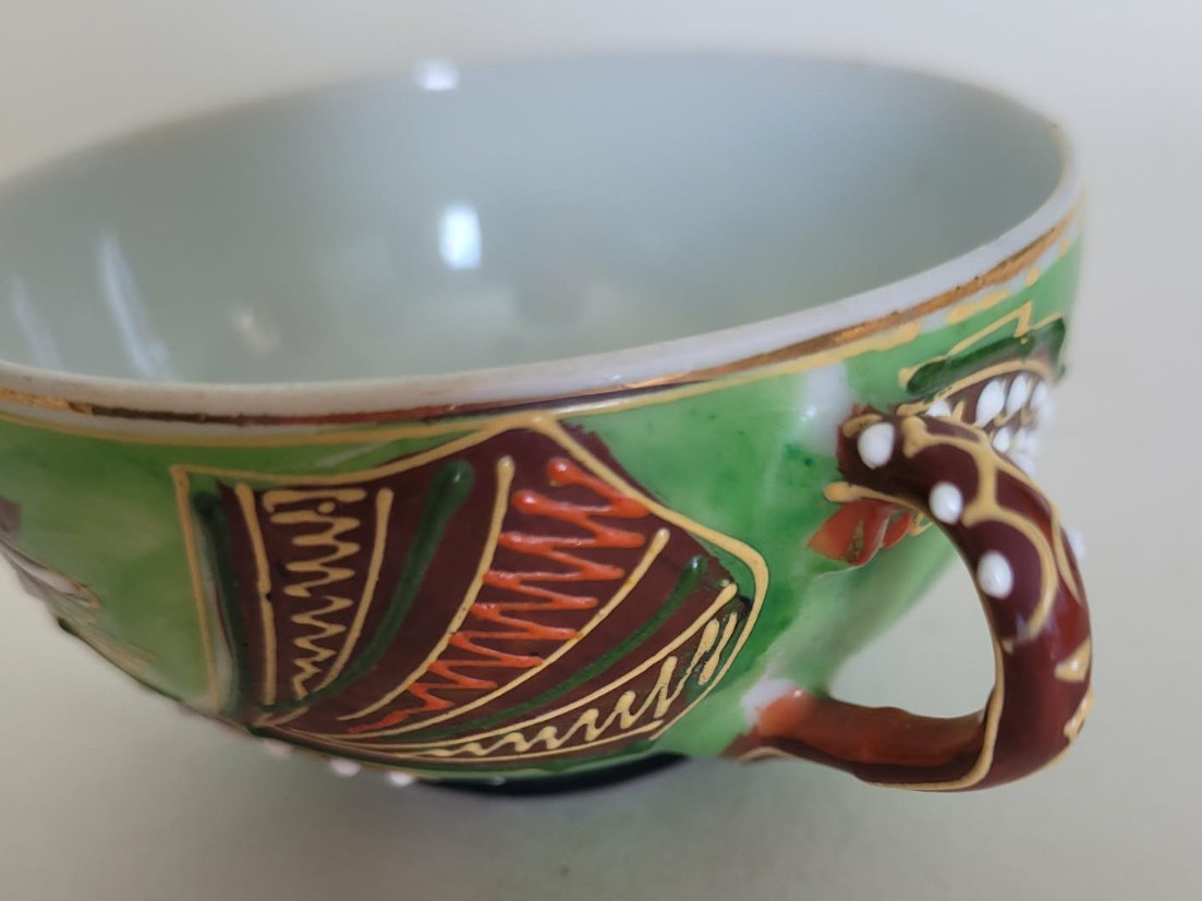 Vintage Japanese Lithothane Geisha Hand Painted Eggshell Dragonware Cup & Saucer