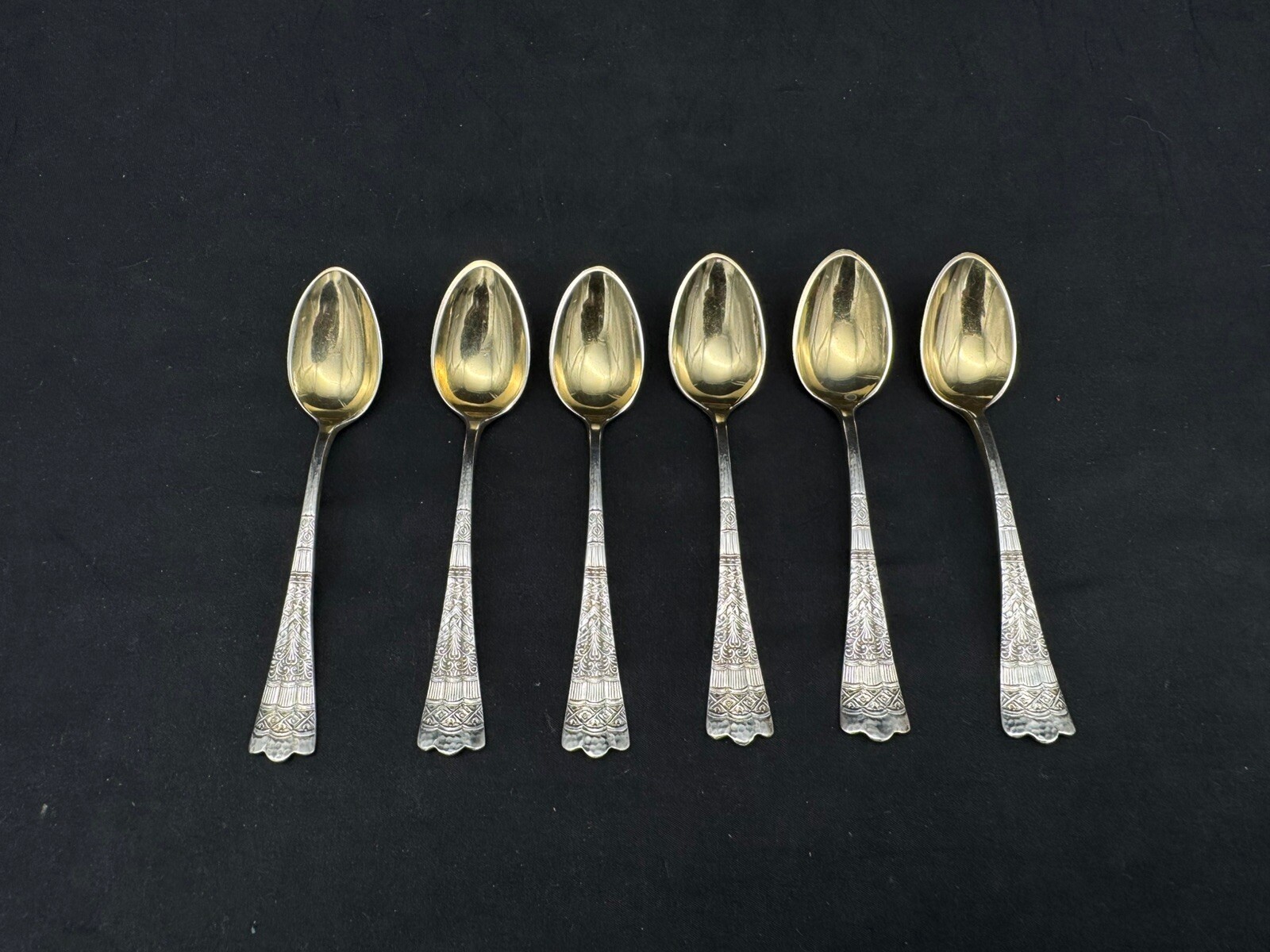 Antique Set 6 George Shiebler Sterling Silver Spoons, PAT.1885