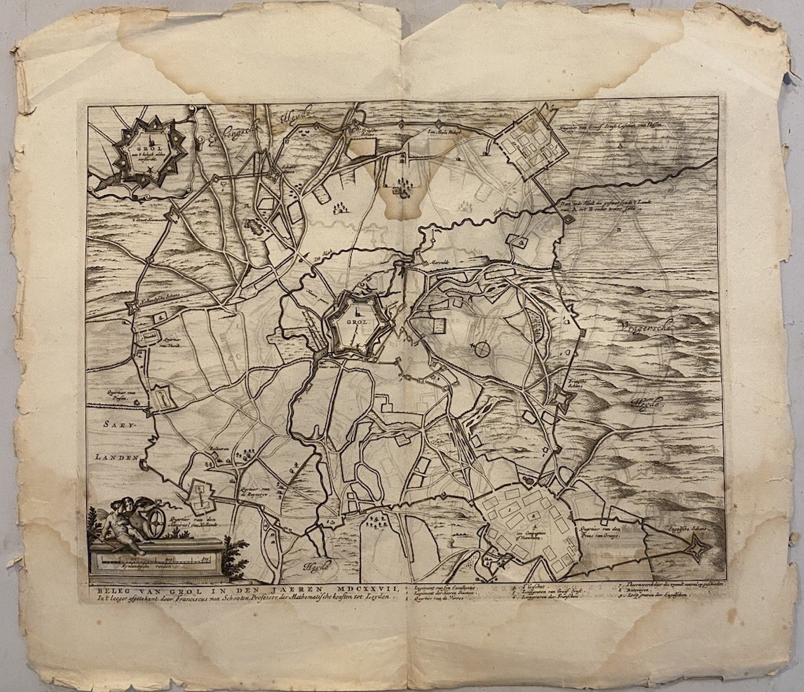 1681 Siege of Grol Groenlo Antique Map Dutch Military Fortification Engraving