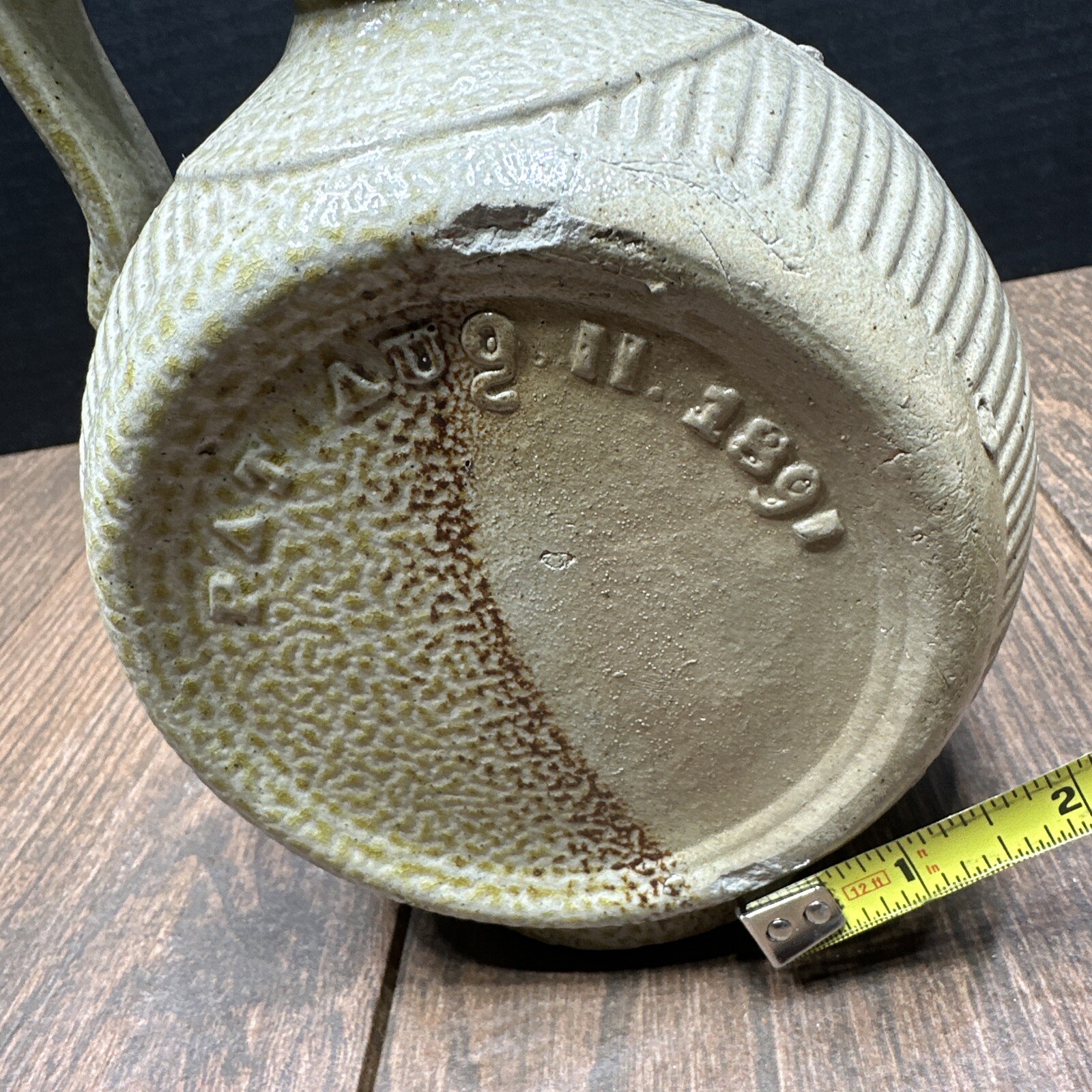 Antique Salt Glazed Stonewear Whiskey Canteen Jug Pat. Aug. 11, 1891 Primitive
