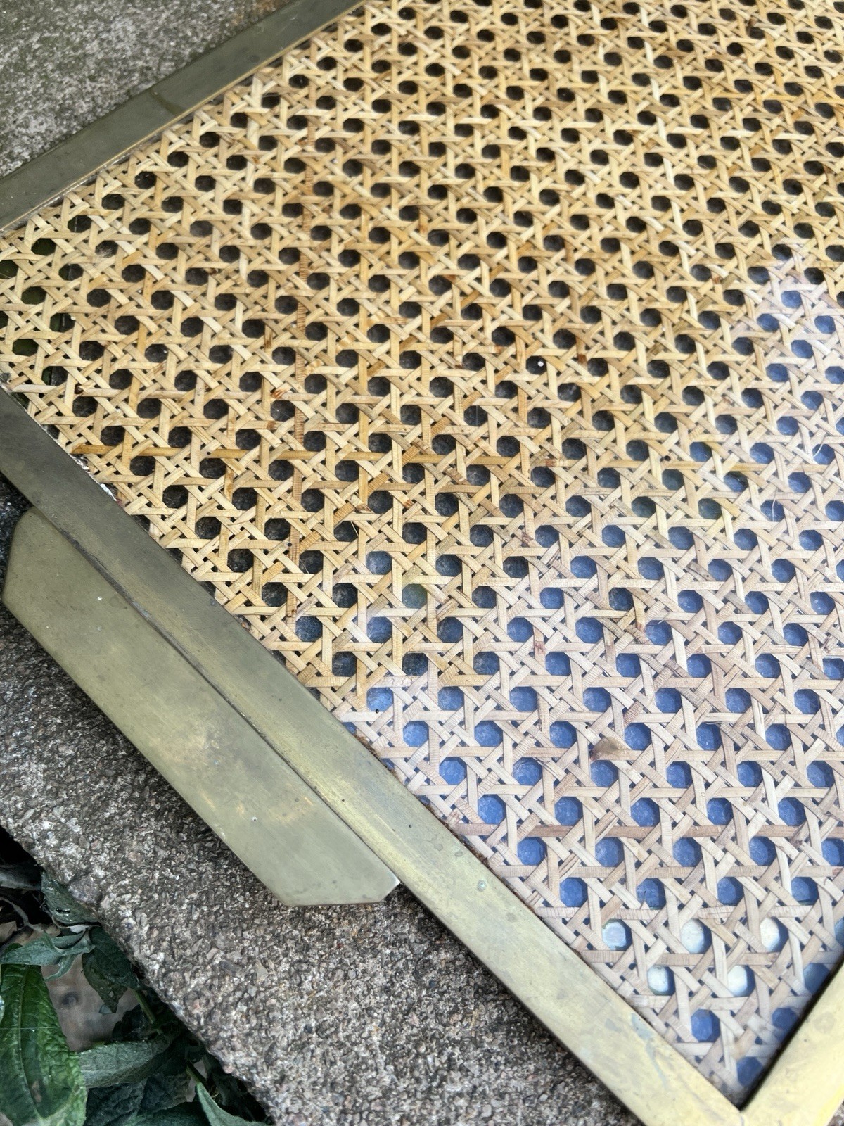 Vintage Mid Century Brass Lucite Rattan serving tray Montagnani Italy 1970s Old