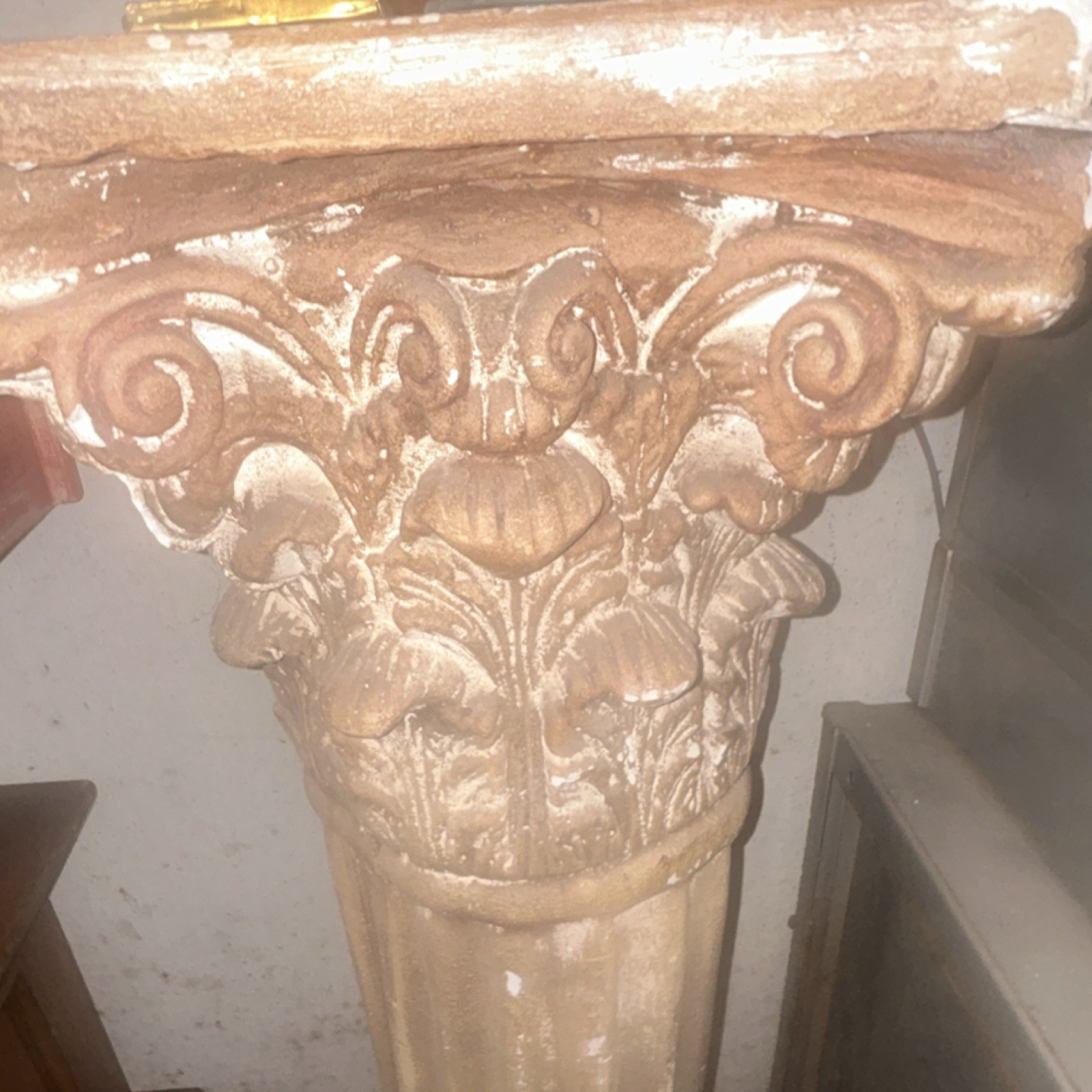 NeoClassical Plaster Column Beige Ornate Architectural Decorative
