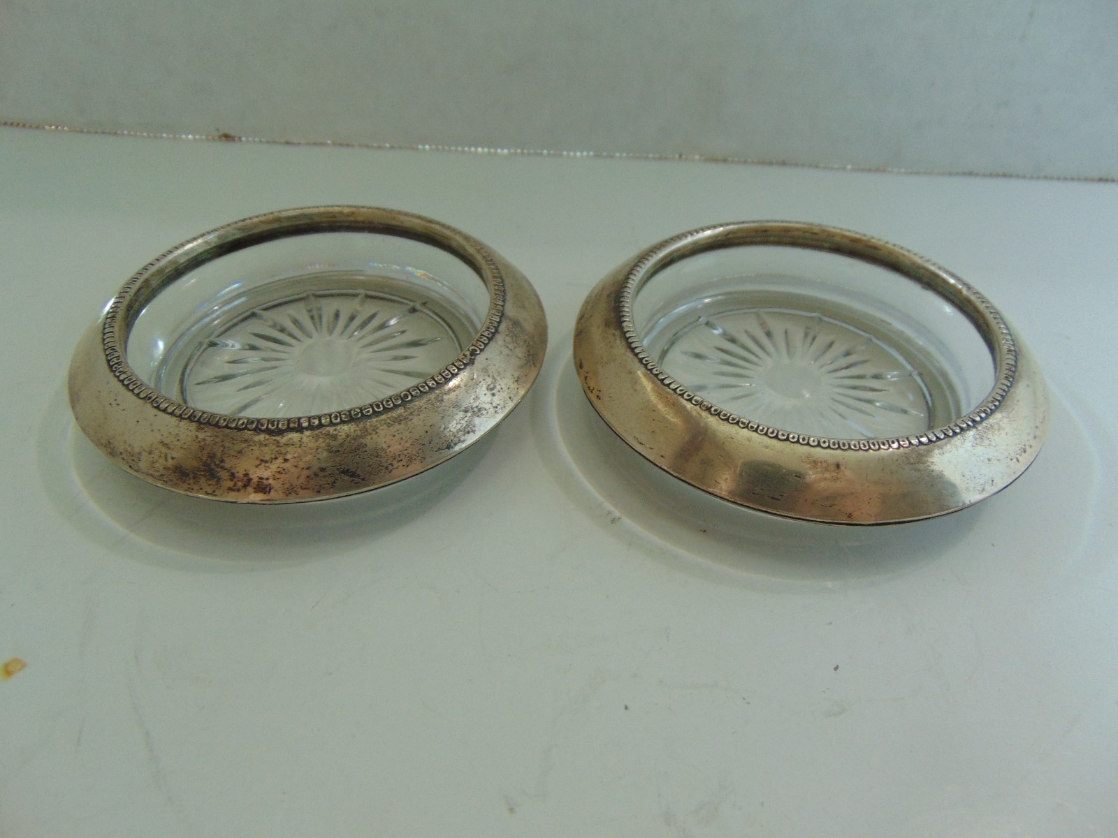 Frank M. Whiting & Company- Sterling Silver & Glass Coasters Set of 2 Vintage
