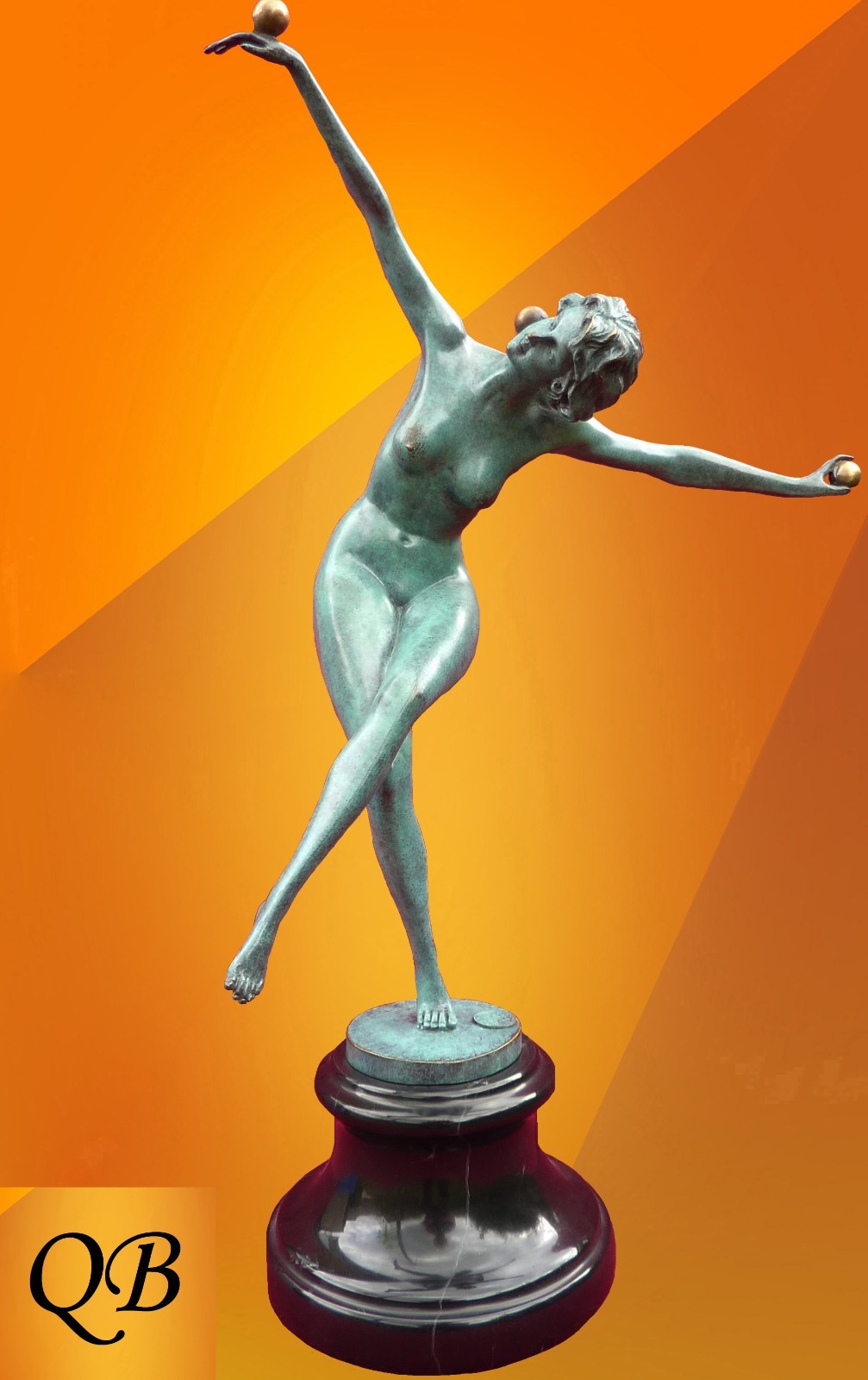 ART DECO BRONZE 1920 FIGURINE SCULPTURE STATUE JUGGLER GREEN LADY FIGURE COLINET