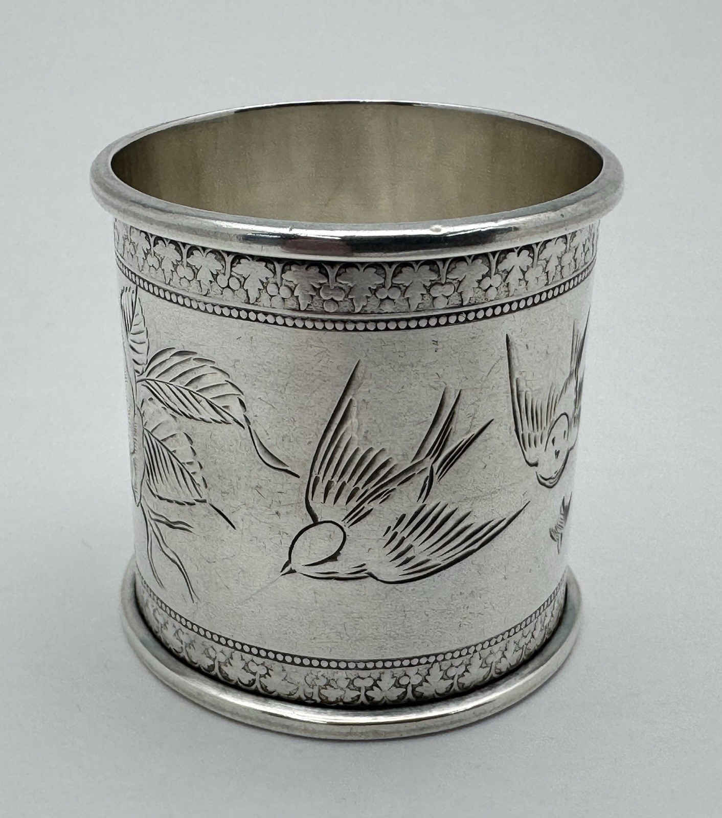 Superb Japonesque Movement Aesthetic Birds Sterling Silver Napkin Ring “NJB”