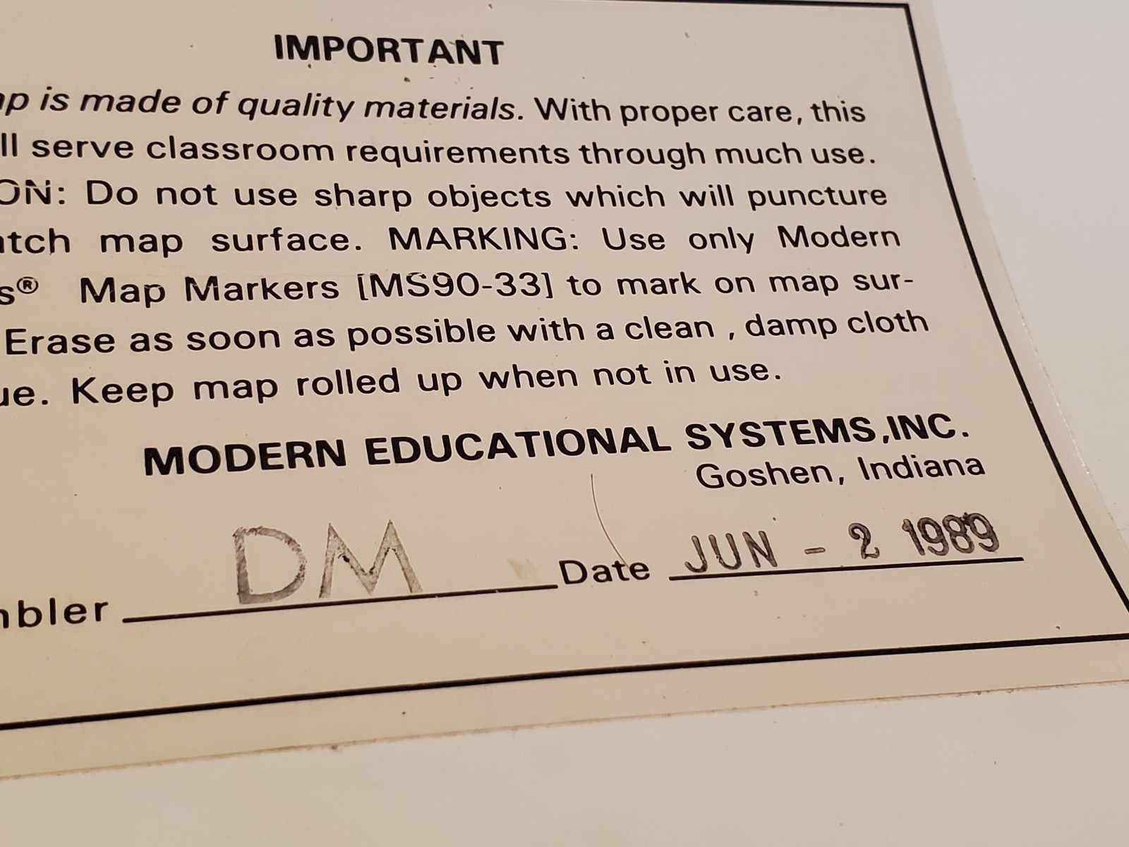 1989 United States Political Pull Down School Map Use as Projection Screen