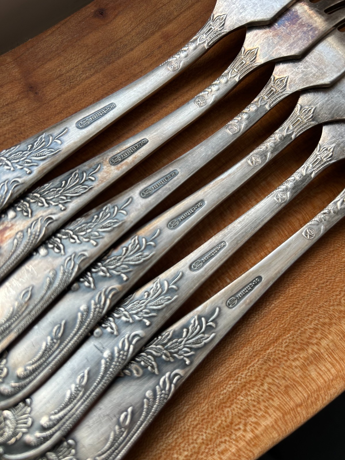 6 pcs Uncirculated Table Forks. Powerful Silvering. Quality Mark. MNC USSR