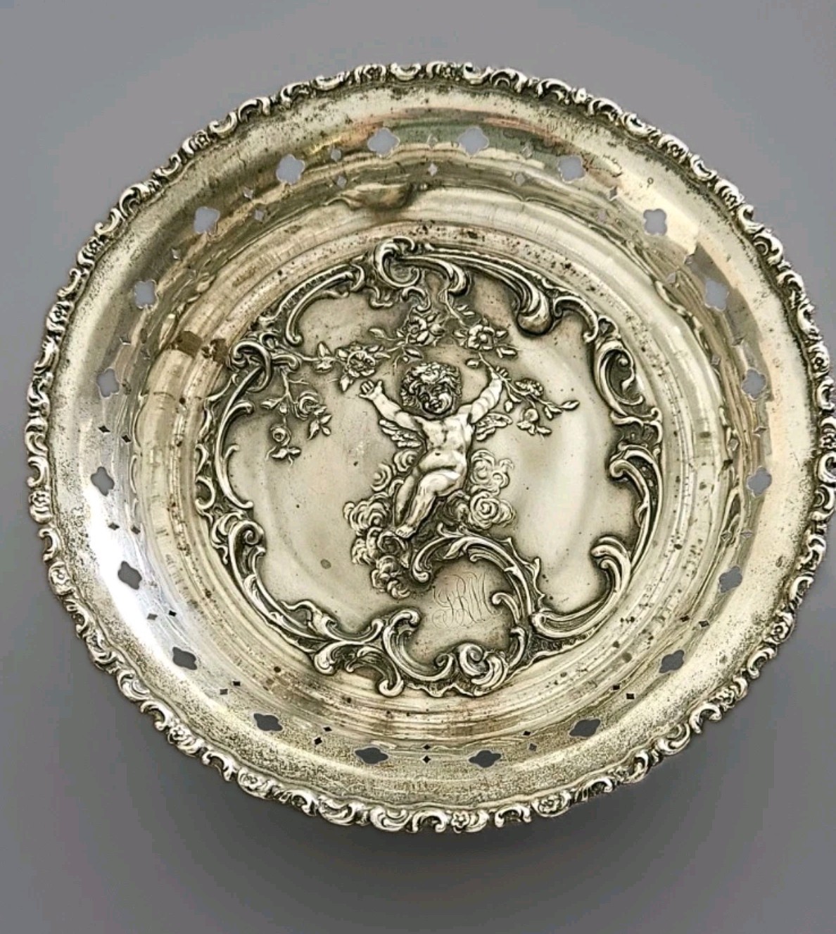Art Nouveau Sterling Silver Reticulated Cupid Bowl