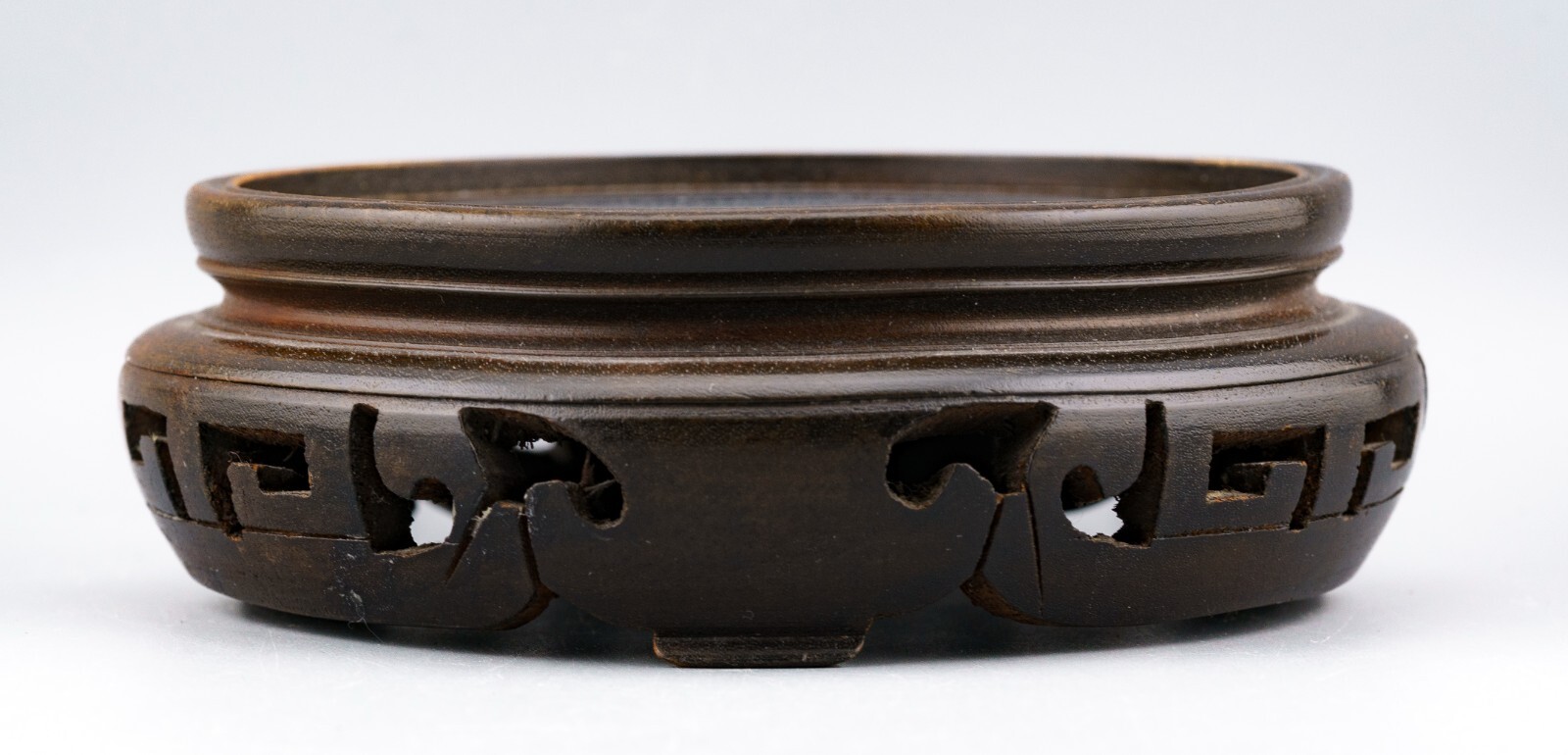 Chinese Carved Wood Stand Brown Display Scroll Base for Vase Qing Republic 20thC