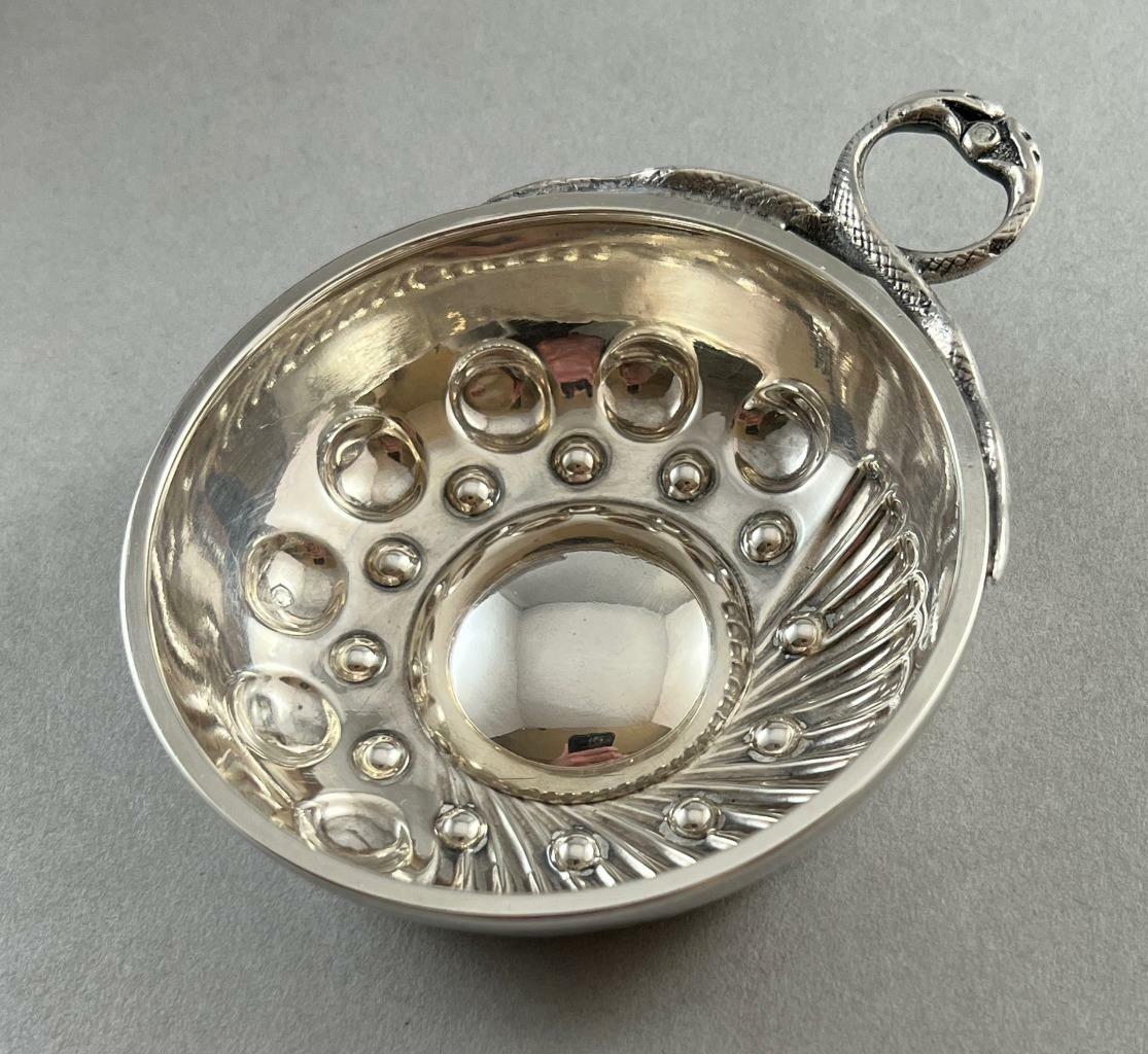 Antique Wine Taster Paris Ernest ESCHWEGE Serpents Handle .800 Fine Silver