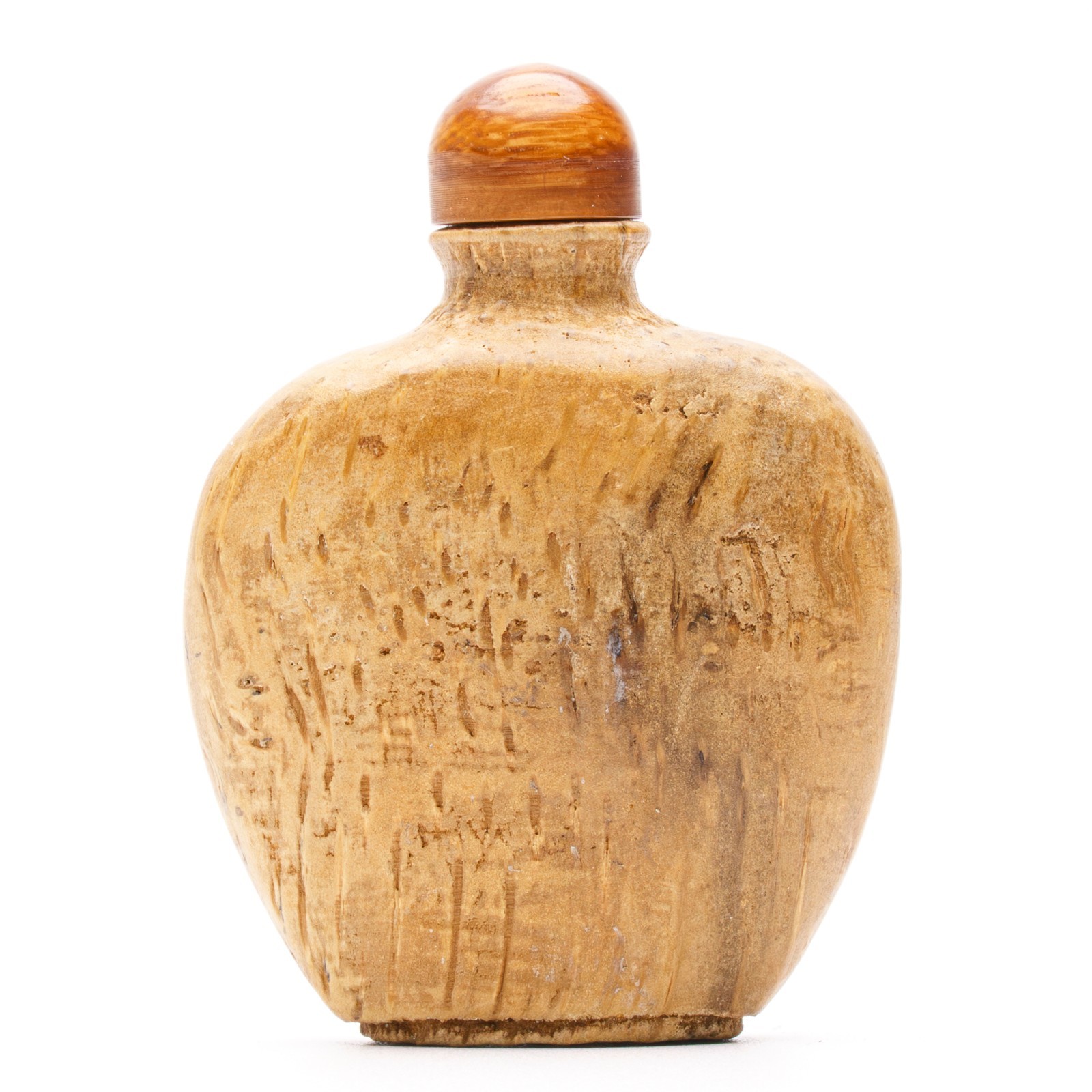 Chinese Snuff Bottle Wooden Brown Carved Minimalisms Stopper Qing Dynasty 19th C