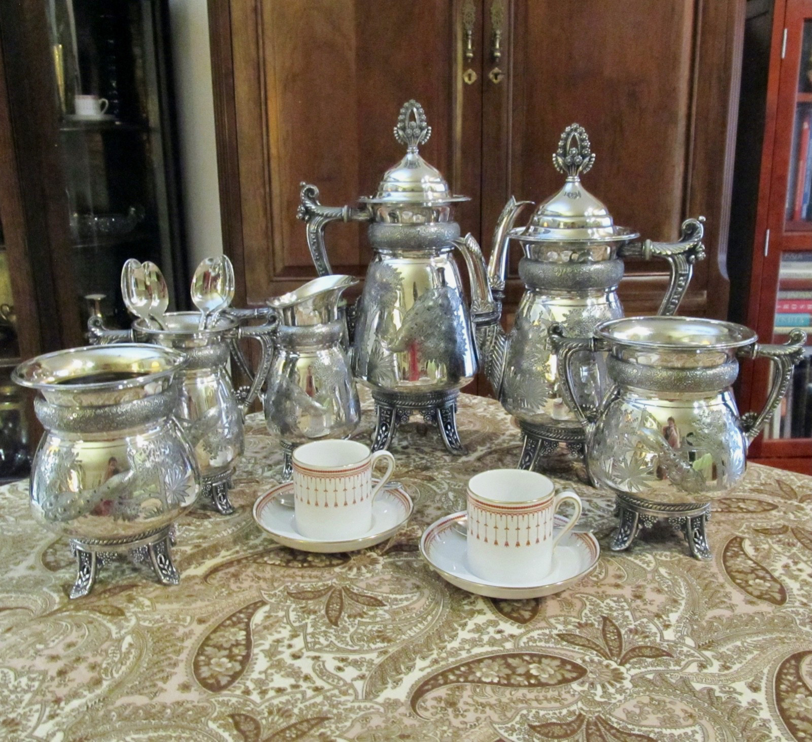 Meriden B Company Aesthetic Movement Antique Silver Plate 6 Piece Tea Coffee Set
