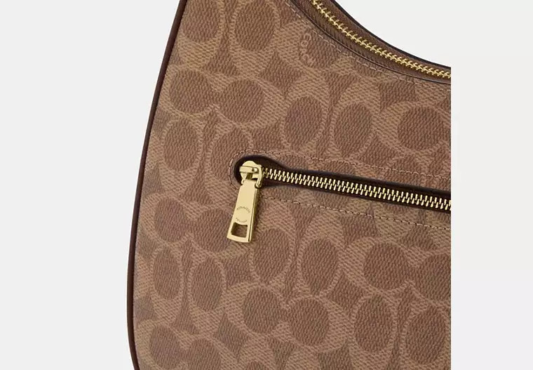 COACH CV940 Teri Hobo Signature Canvas 2Way Shoulder Bag Tan/Brown NEW #ZJ