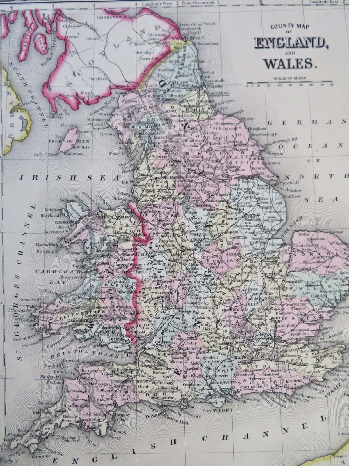 England & Wales London Cardiff Manchester York Oxford 1860 Mitchell hc map