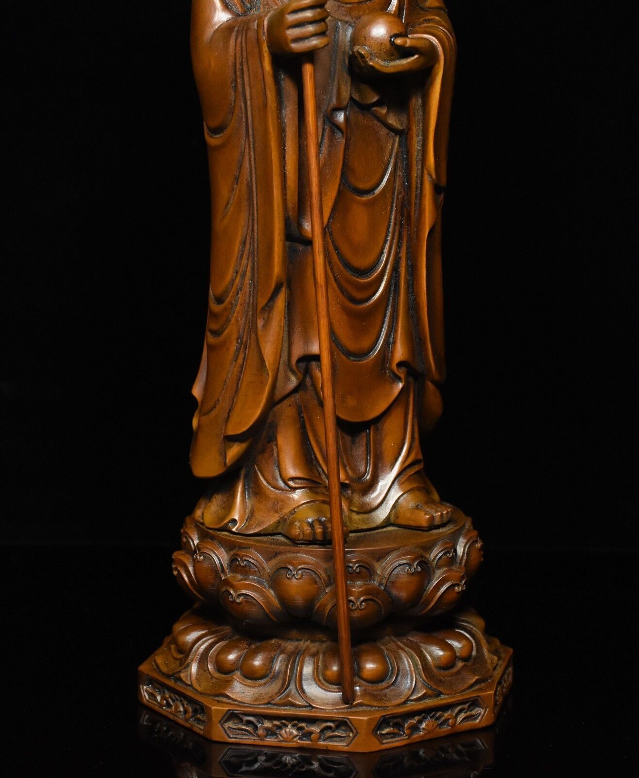 Chinese Buddhism Boxwood Wood Carve Stand Ksitigarbha Boddhisattva Buddha Statue
