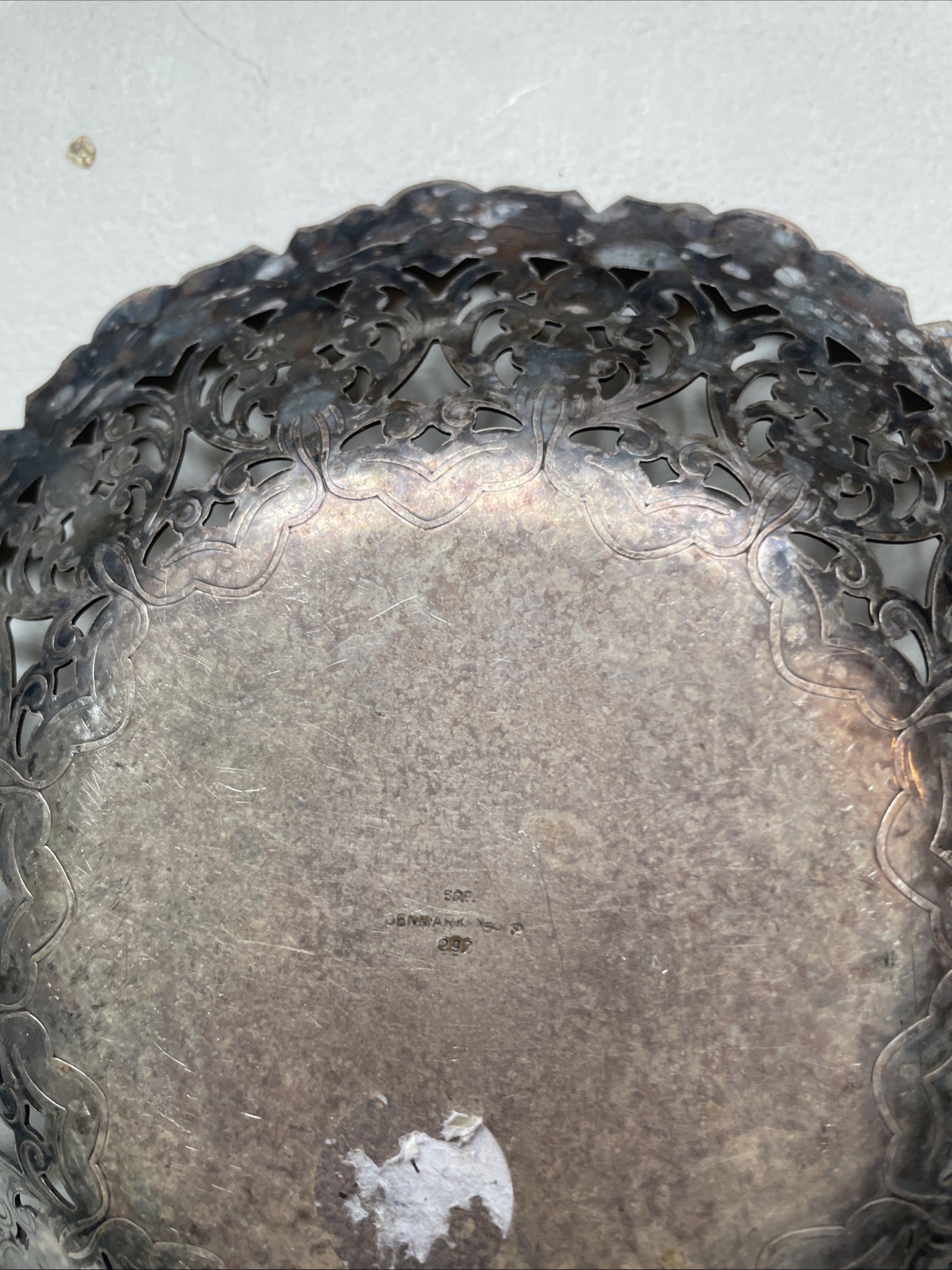 Antique Denmark Pierced Silverplate Dutch Farm Workers Scene Dish 7” Round 1” Hi