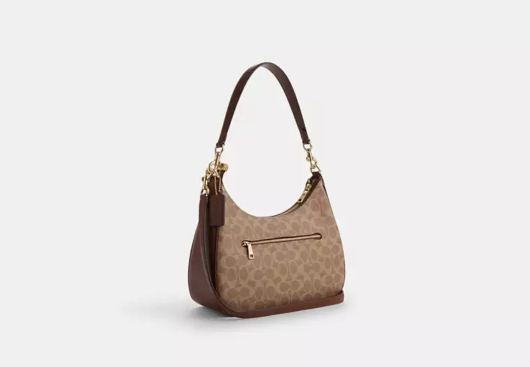 COACH CV940 Teri Hobo Signature Canvas 2Way Shoulder Bag Tan/Brown NEW #ZJ