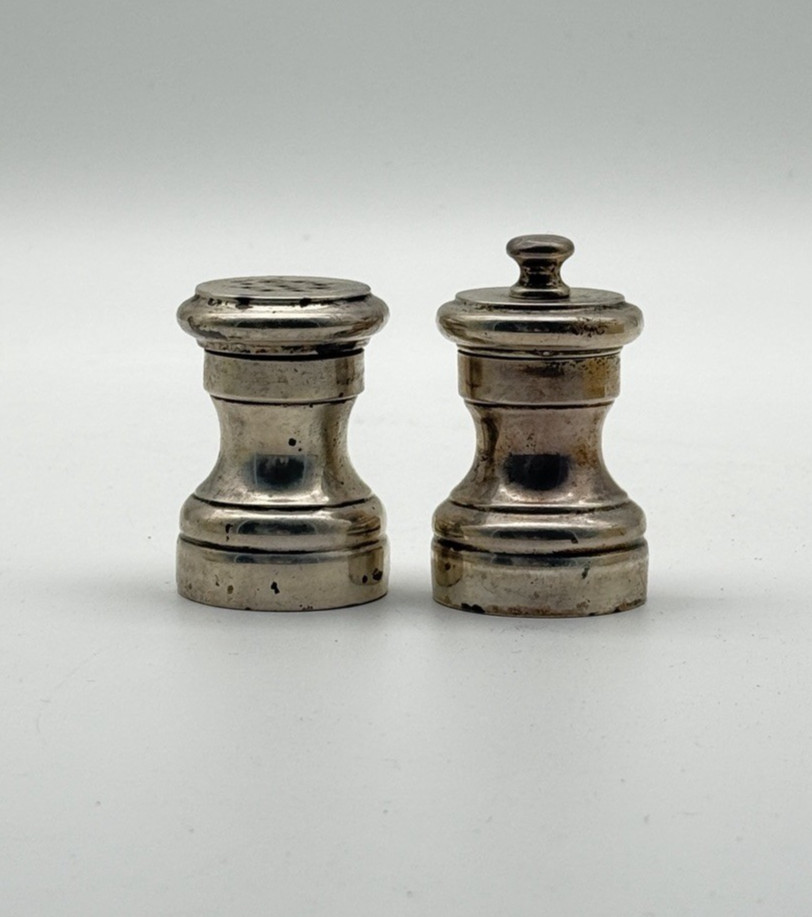 Vintage Mid Century Italy Sterling Salt Shaker & Pepper Mill Pair Set 2-1/4″