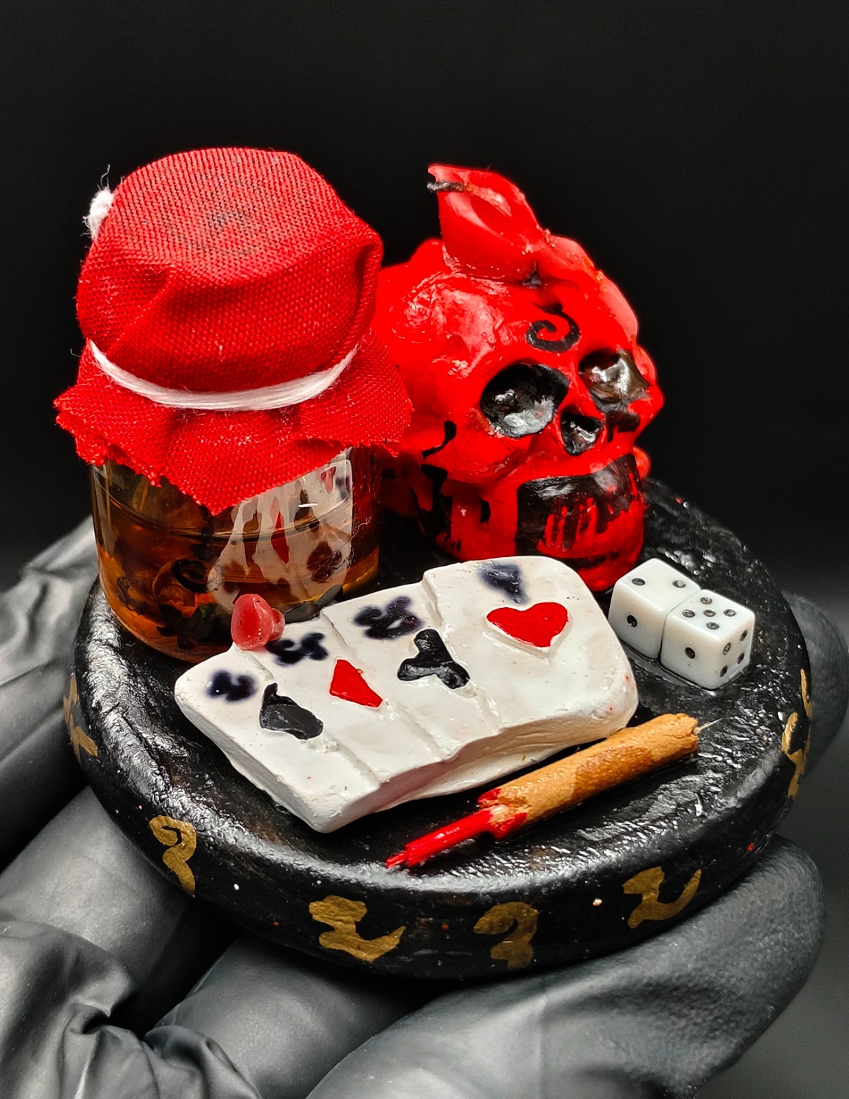 Business Gift Hong Prai Skull Caandle Card Oil Dice Fortune Thai Amulet CK1283