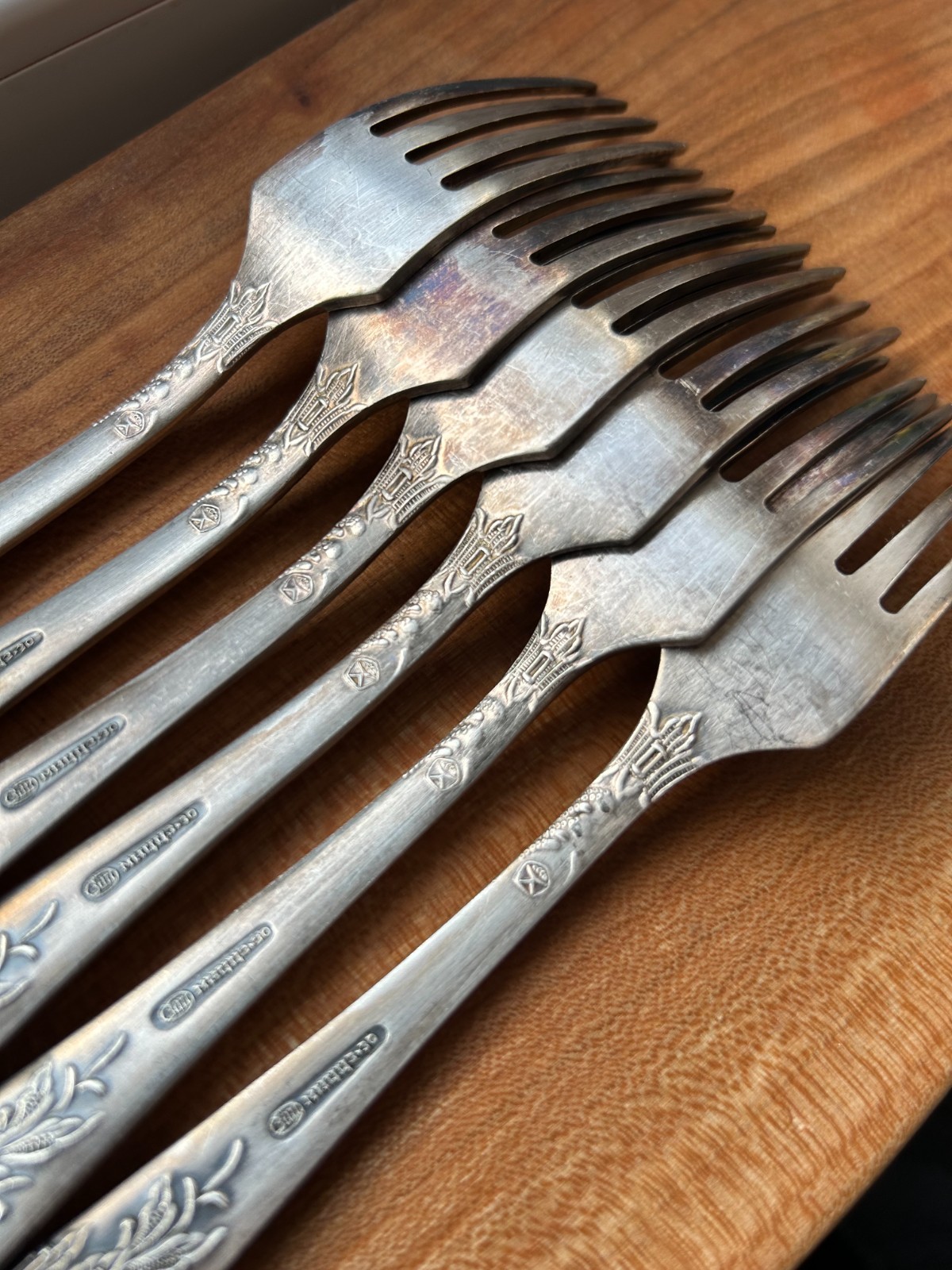 6 pcs Uncirculated Table Forks. Powerful Silvering. Quality Mark. MNC USSR