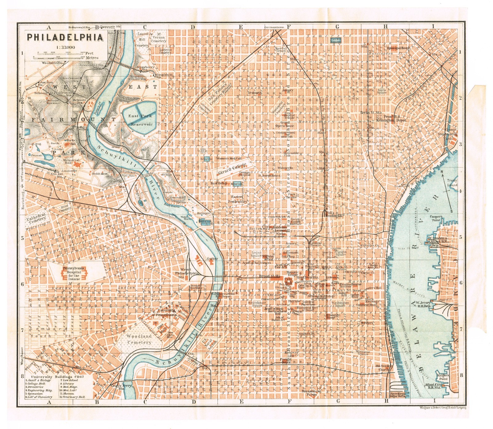 PHILADELPHIA 1904 Antique ORIGINAL map United States Pennsylvania