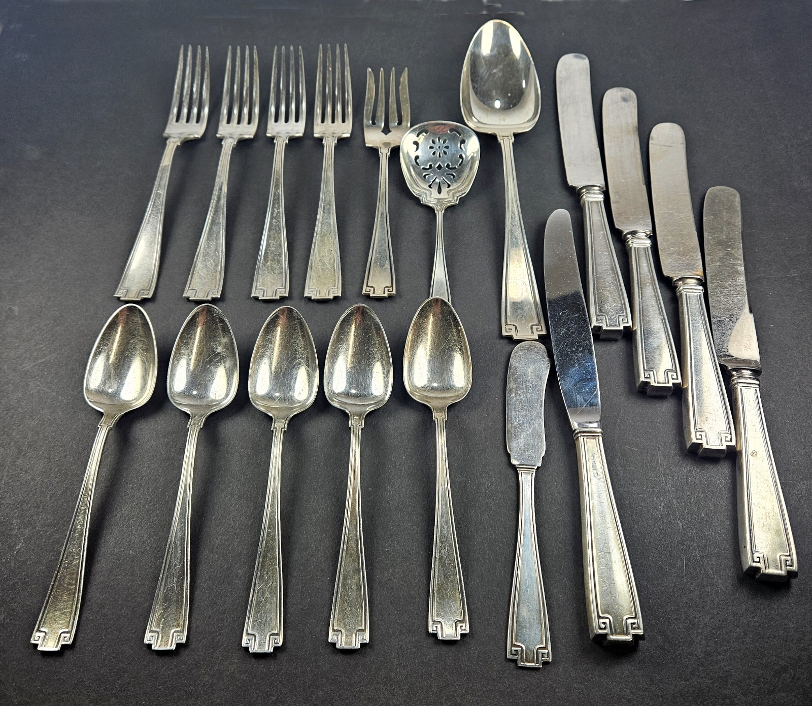 13pc 438g Gorham Etruscan Sterling Silver Flatware Lot – plus 5 Knives