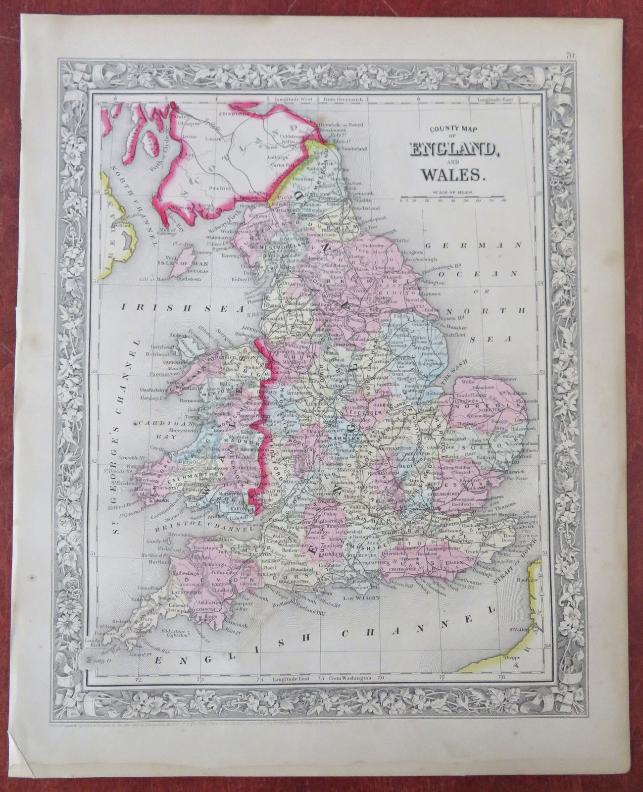 England & Wales United Kingdom 1860 Mitchell hand colored map