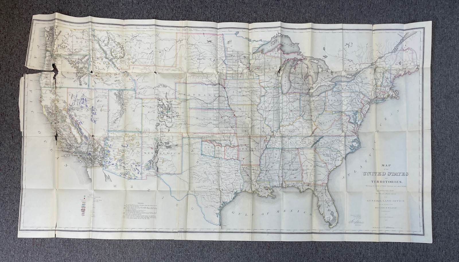 1866 General Land Office Folded Map of United States & Territories,Josiah Wilson