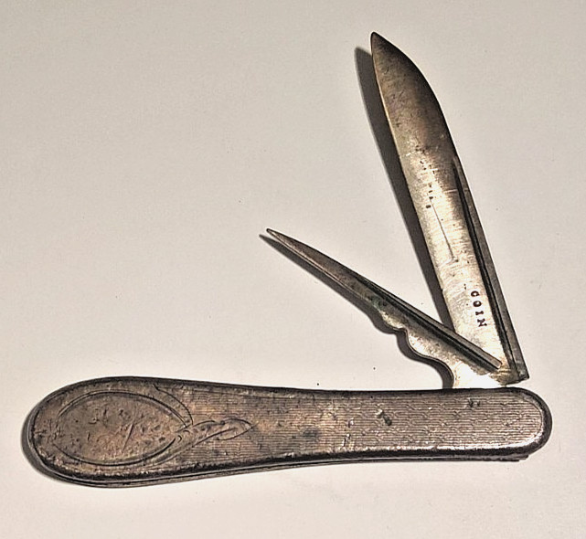 Antique 1800s SOLID Coin Silver Folding Fruit Knife Blade & Pick 1.5 OZ 3-1/8 “