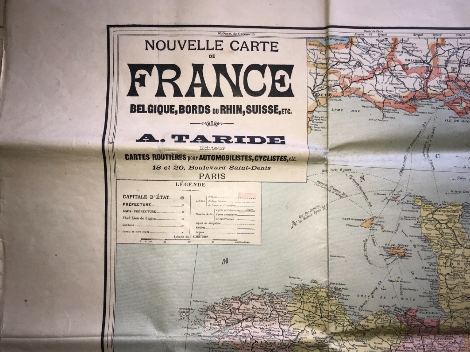 WW1 Nouvelle Carte France Map 41″ Alphonse Taride French Territories Belgique