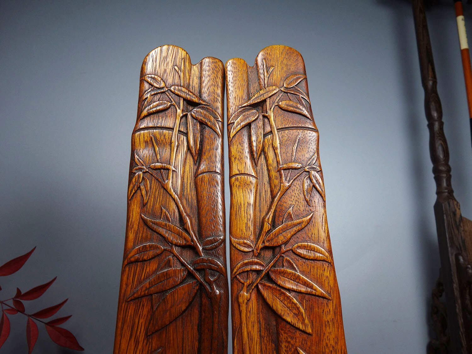 Old Tibetan Rosewood Carving Bamboo Weighing Scale Rising Step By Step Decor
