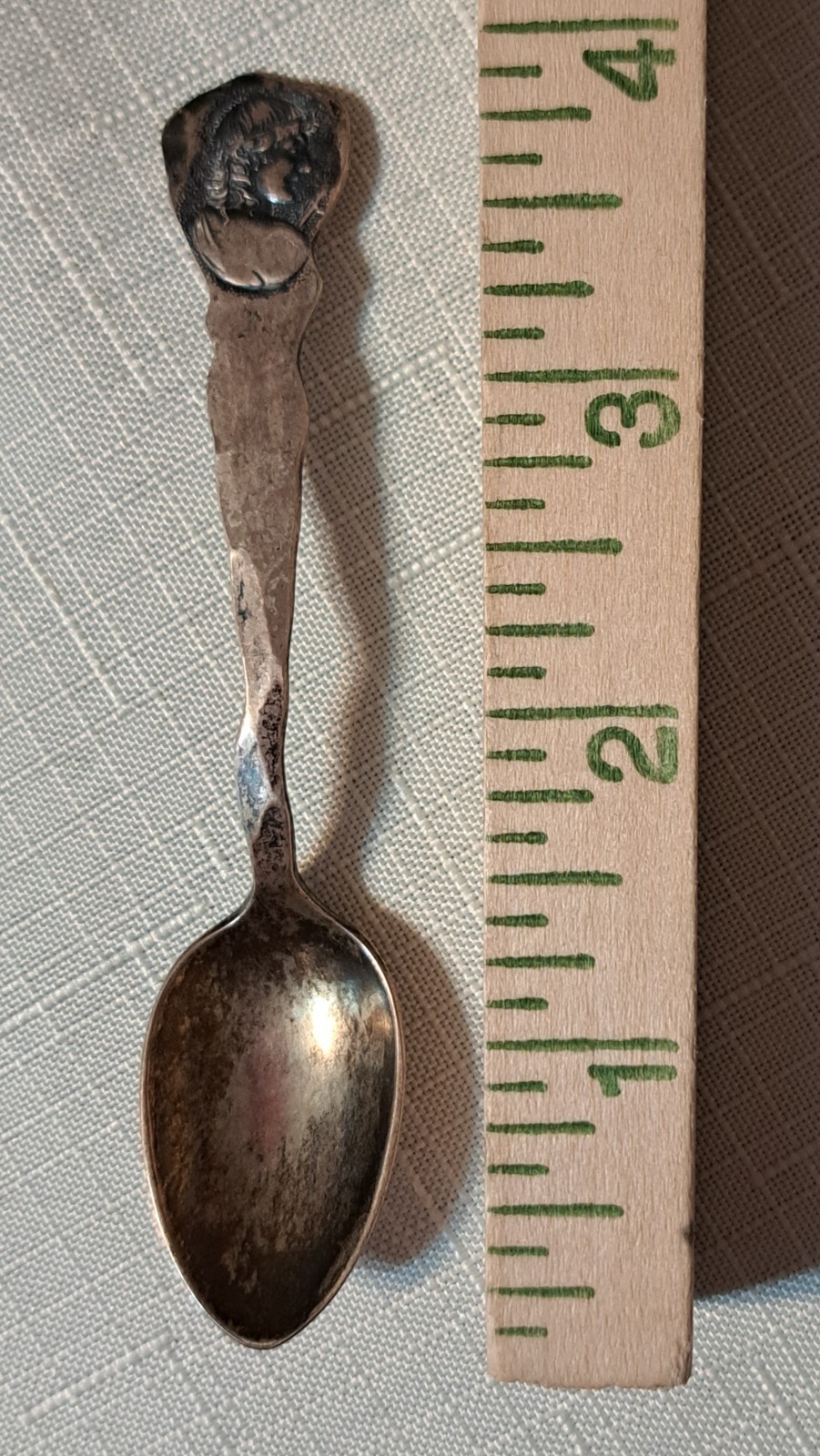 Etruscan Medallion by Shiebler Hammered Sterling Demitasse Spoon Womans Head