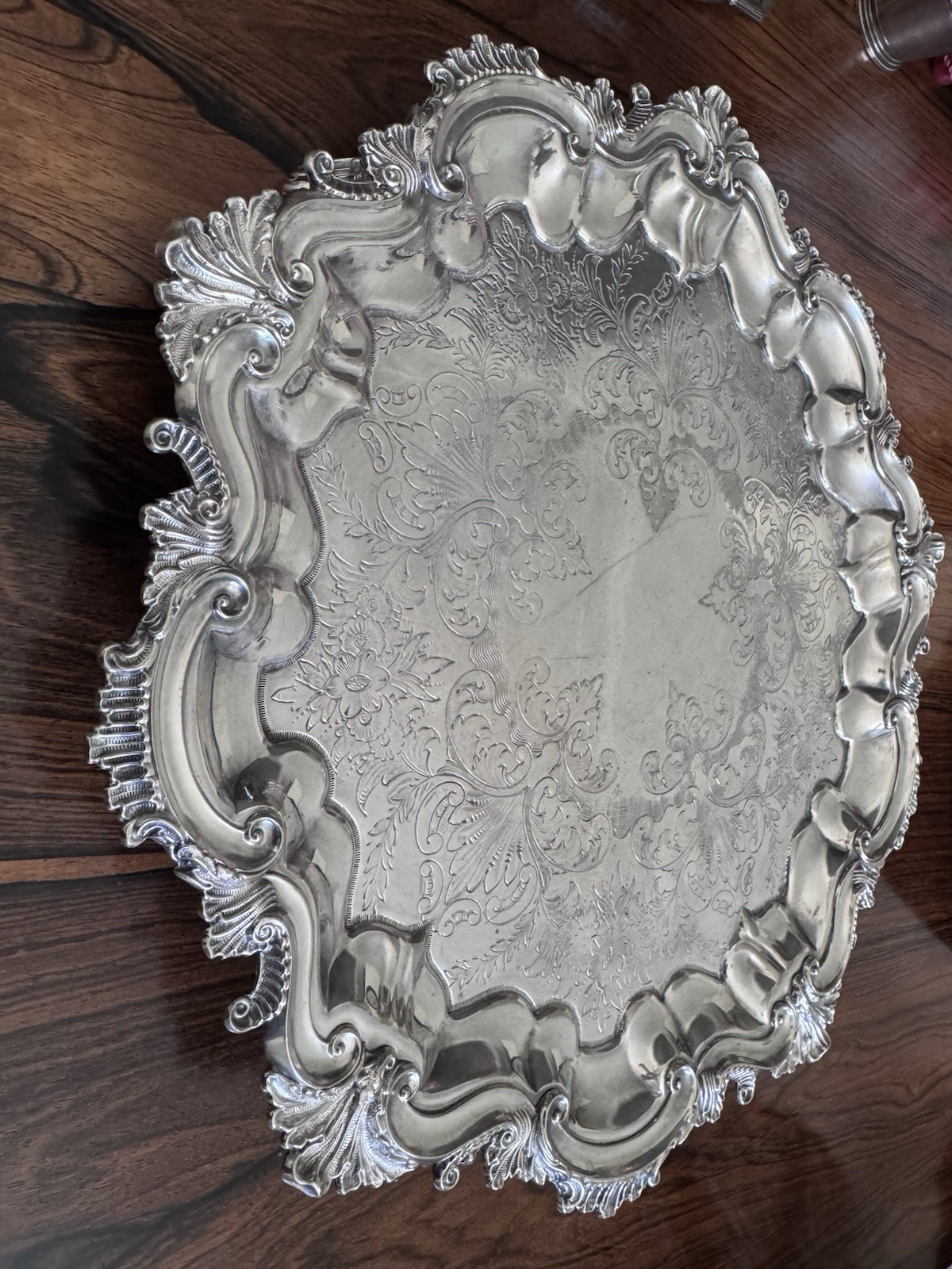 Antique Silver Plated Serving Tray – Lovely Ornate Example