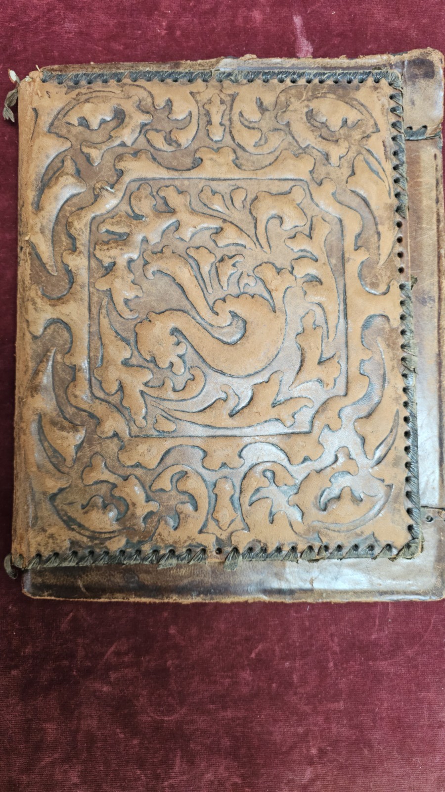 Antique Arts & Crafts Brown Embossed Leather A4 Writing Folder Wm Morris Lined