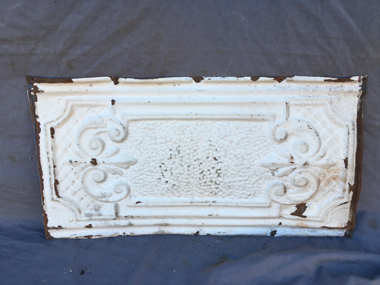 Antique Decorative Tin Metal Ceiling 13″ x 24″ Shabby VTG White Chic 241-25B