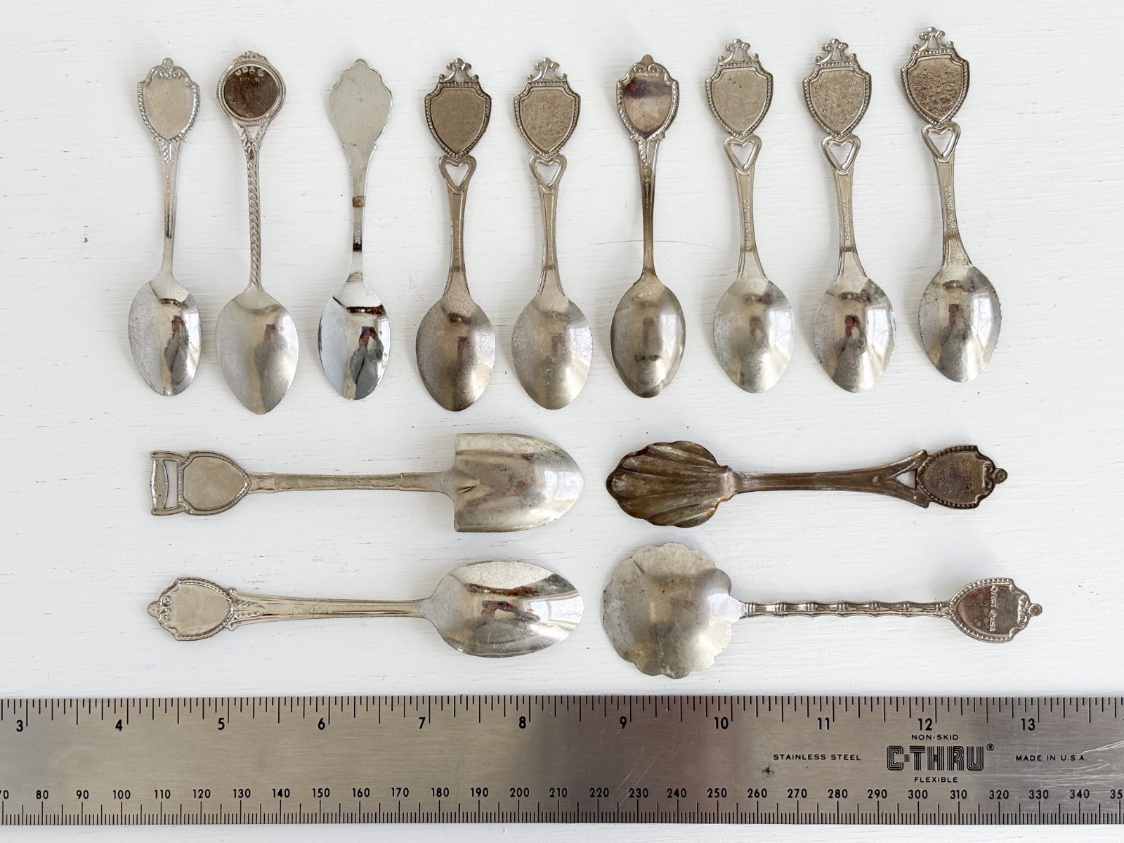 Fabulous Vintage 1970-80s Shield-Style Souvenir Spoons — Set of Lucky 13