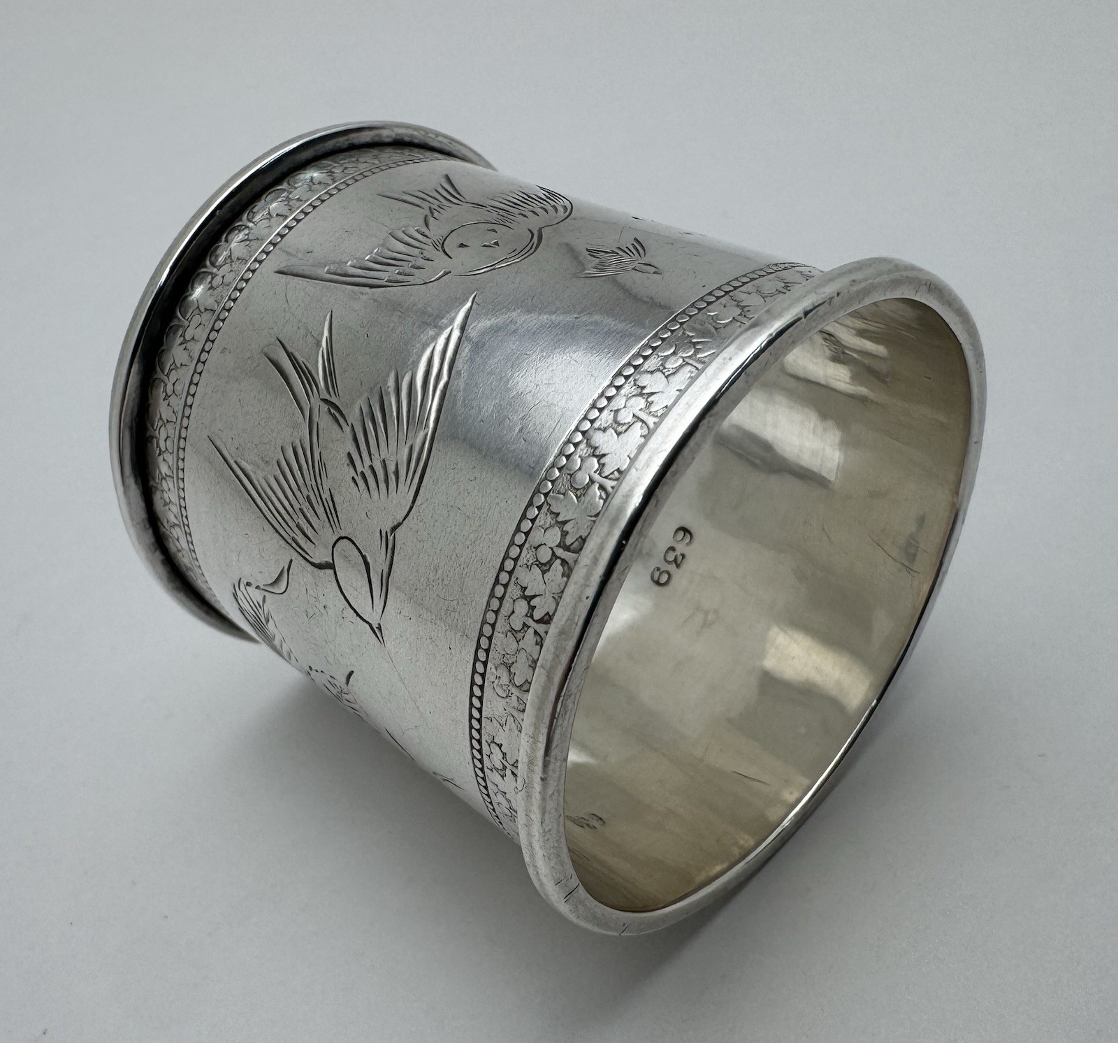 Superb Japonesque Movement Aesthetic Birds Sterling Silver Napkin Ring “NJB”