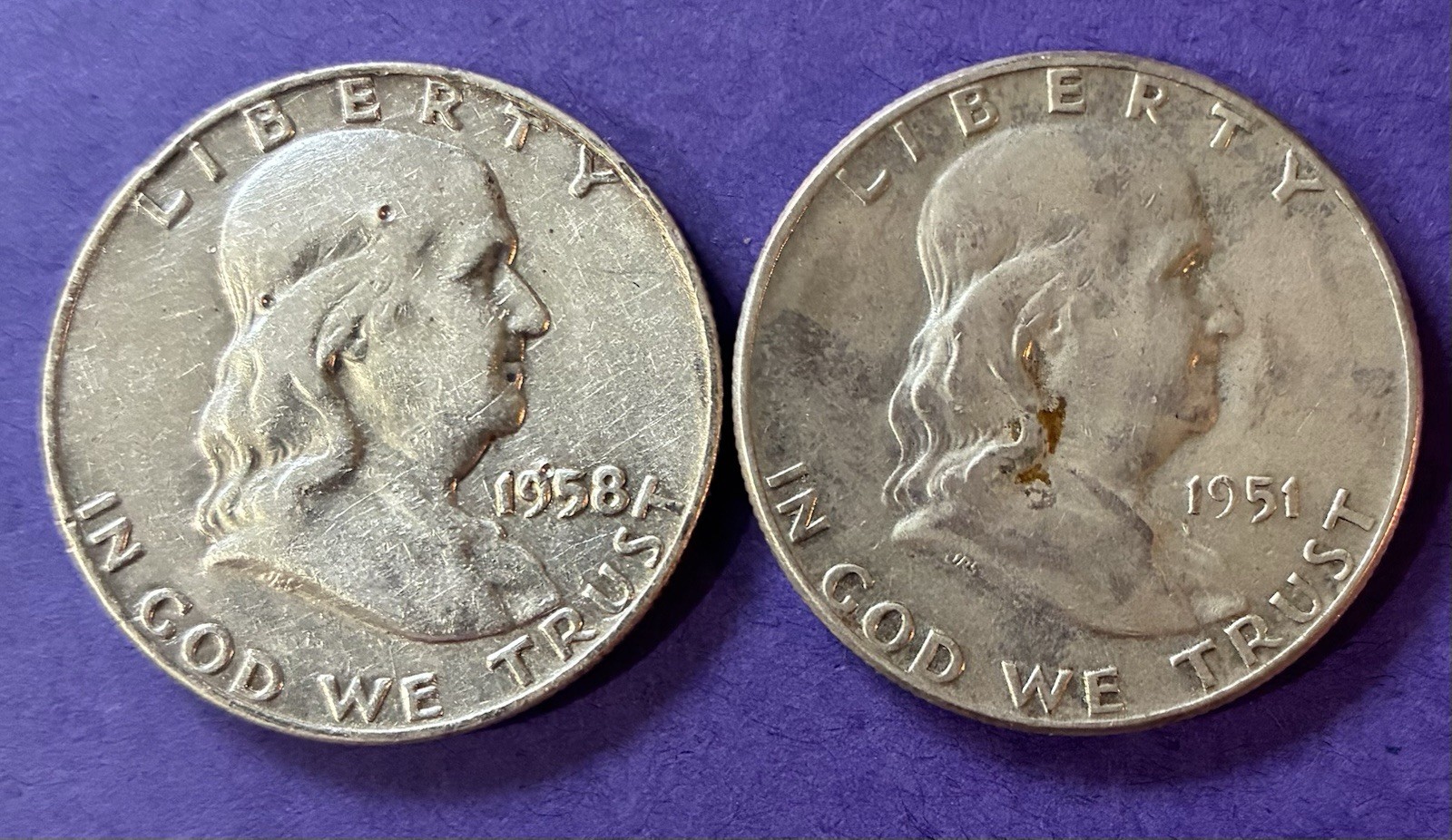 1958/1951 Franklin Half D0I lars – 90% SiIver [Lot of 2]